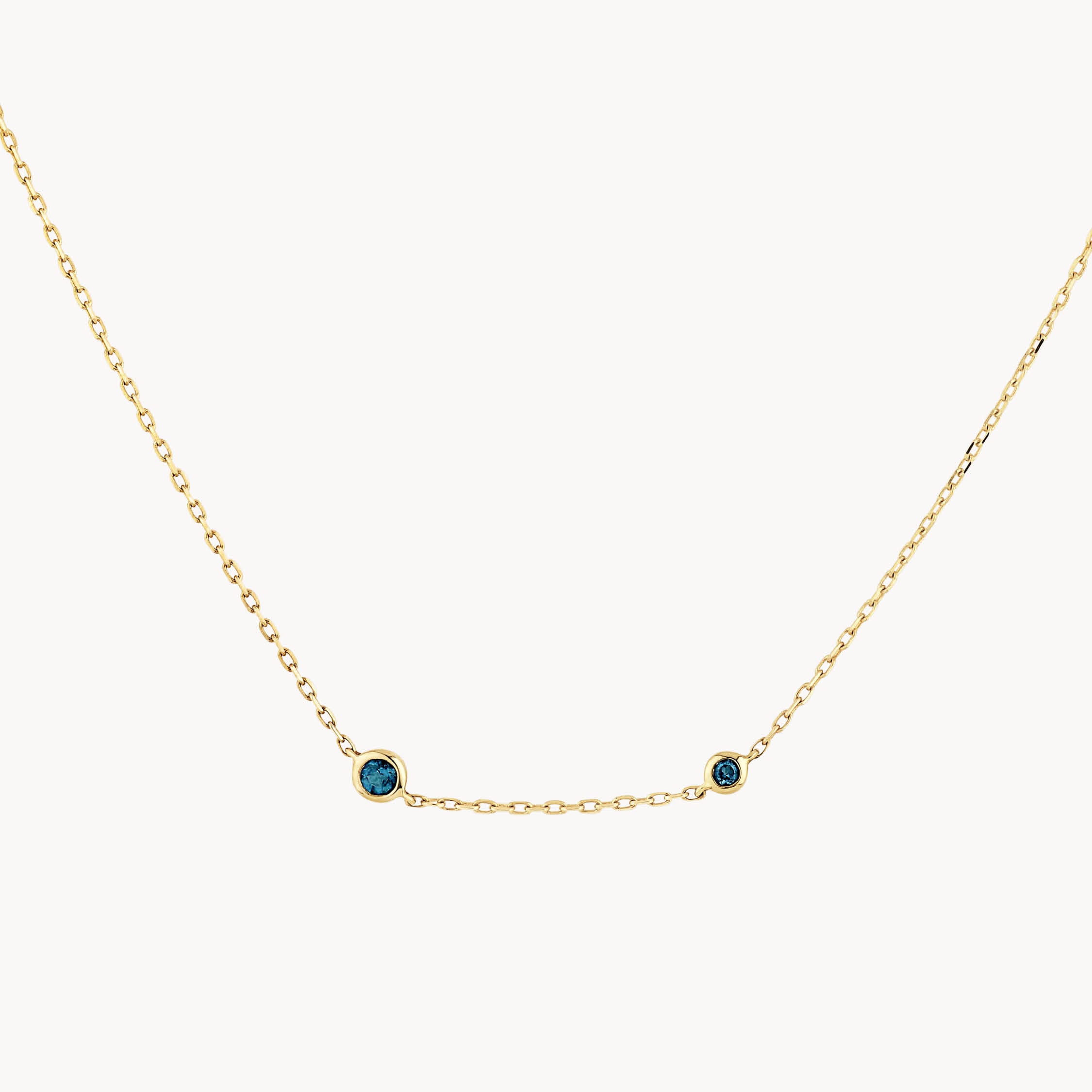 10k Gold Blue Topaz Double Round Bezel Necklace - Elegant Jewelry Gift for Women, Perfect for Weddings, Anniversaries & Special Occasions
