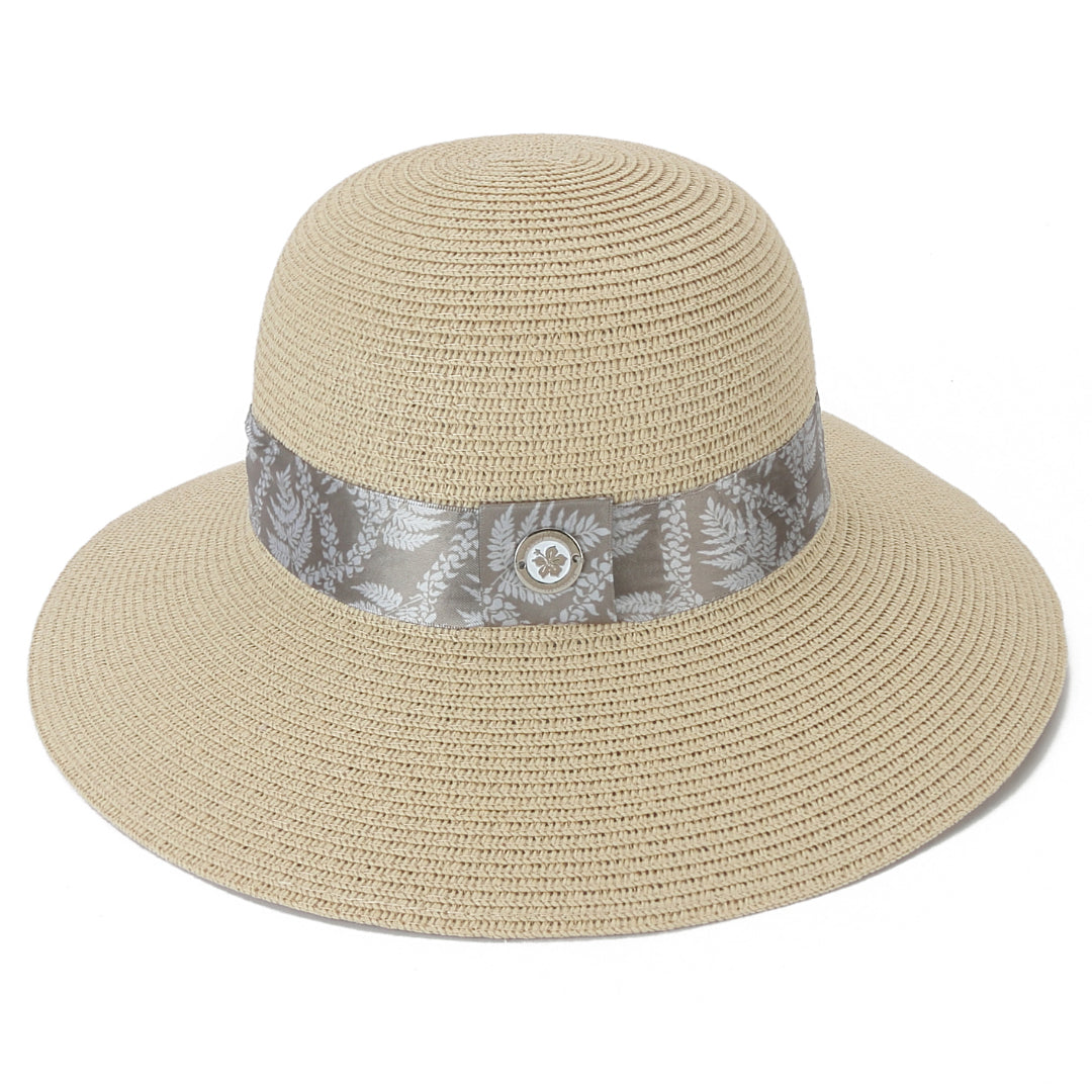 Elegant Beige Orchid Fern Lei Hat - Stylish Floral Headpiece for Women - Perfect for Weddings, Parties, and Tropical Vacations