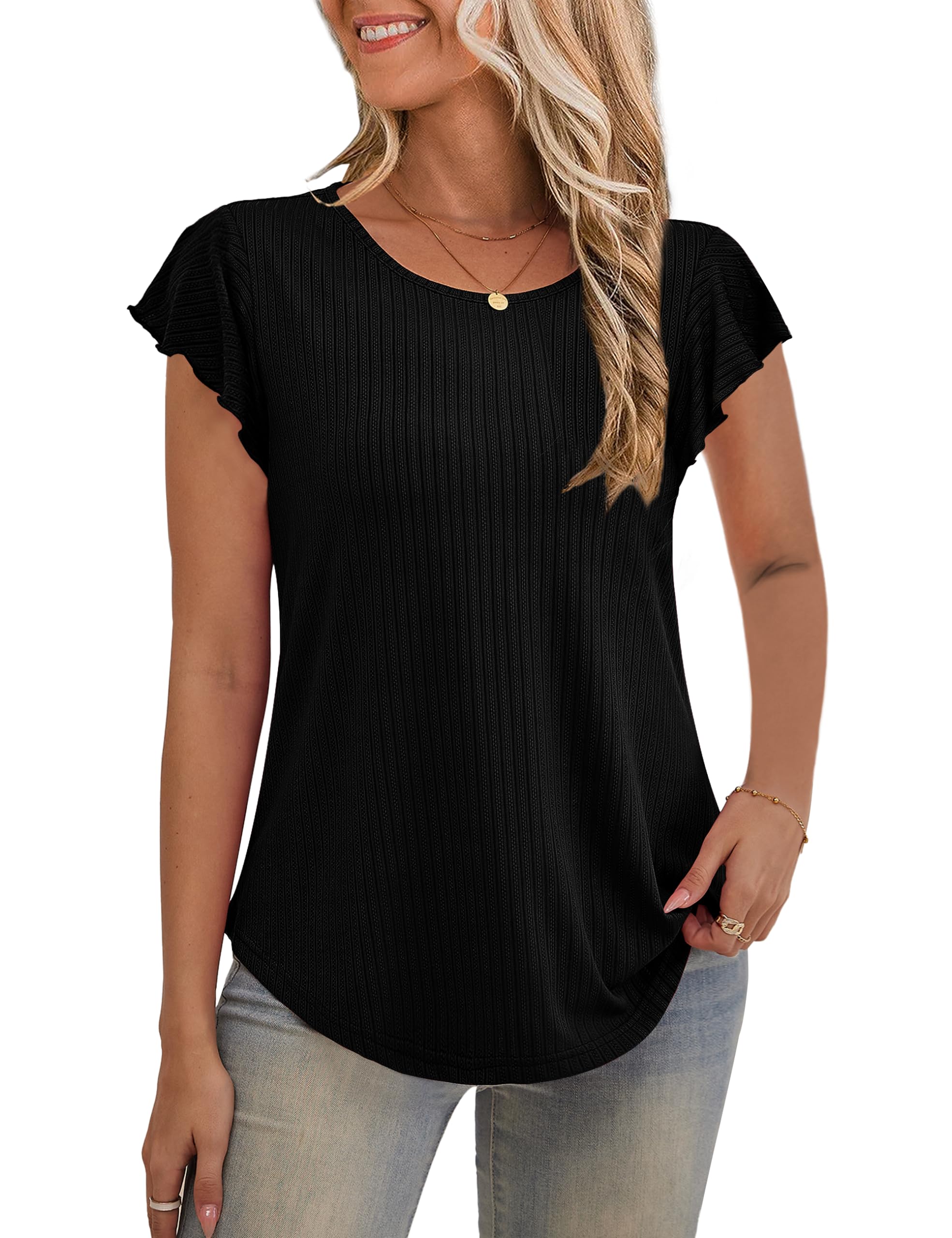 LETDIOSTO Women's Ruffle Short Sleeve Blouse - Casual Scoop Neck Tunic Top (Sizes S-XXL) | Perfect for Office Wear, Date Nights & Summer Outfits
