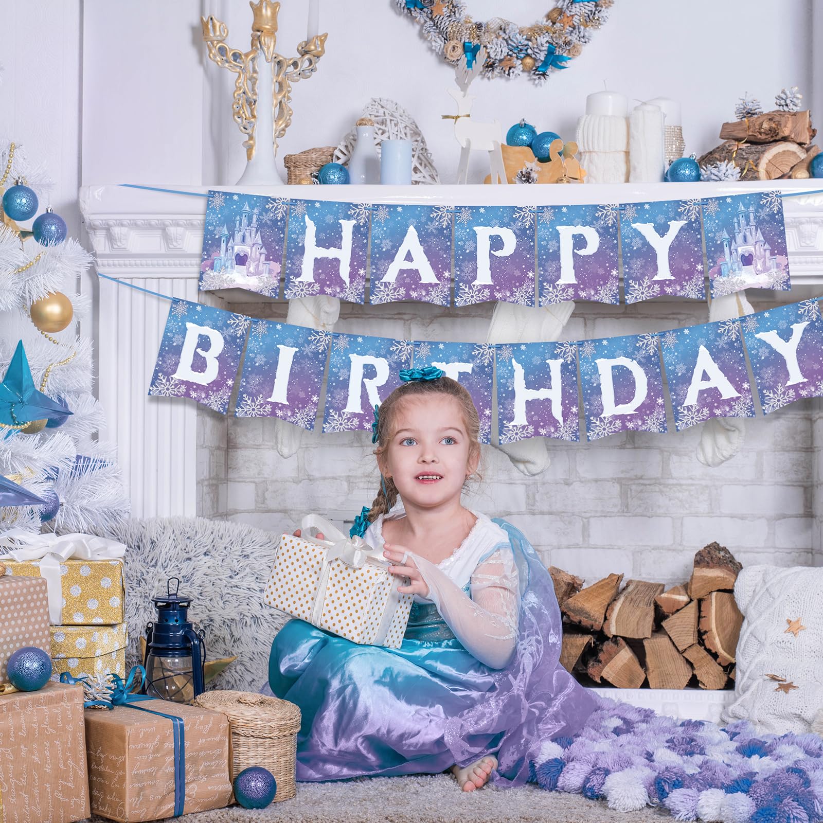 Frozen Birthday Party Banner - Winter Snowflake Happy Birthday Decorations for Winter Wonderland & Christmas Party Supplies - Perfect for Kids' Birthday, Holiday Celebrations & Themed Events