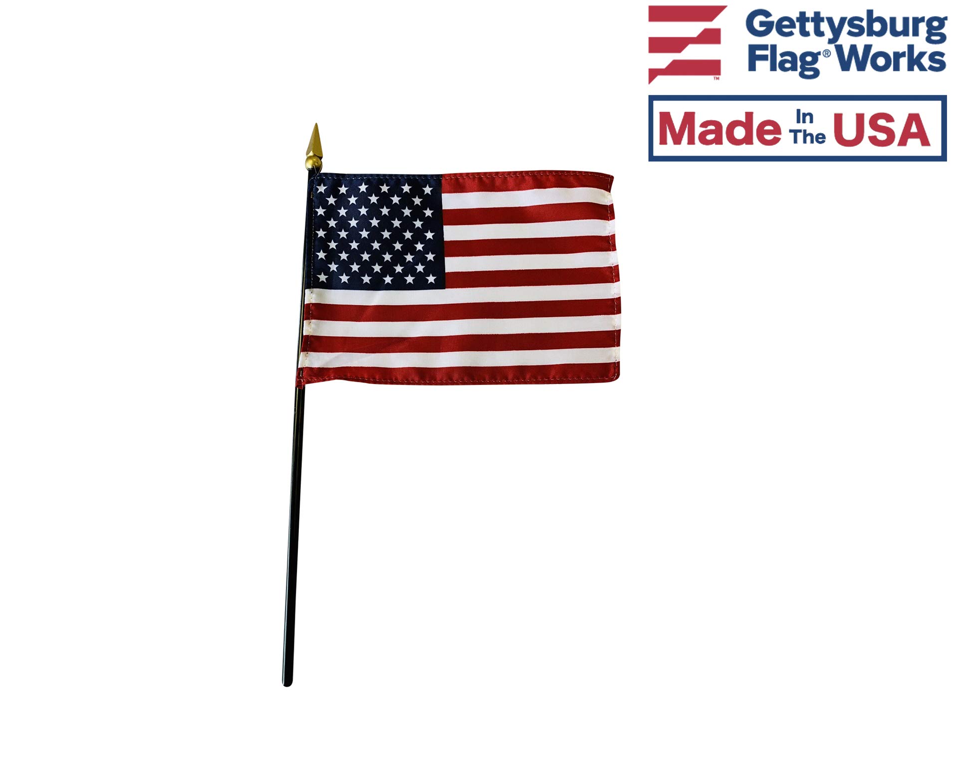 Set of 6 4x6 Inch E-Gloss Christian Stick Flags with U.S. Stick Flag & 2 Plastic Table Bases - Patriotic & Religious Decor for Home, Church, Events - Made in USA