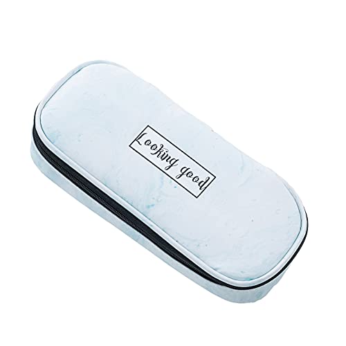 LEAQU Faux Leather Marble Pencil Pouch - Odor-Free Foldable Green Pencil Case for School, Office & Travel Organization