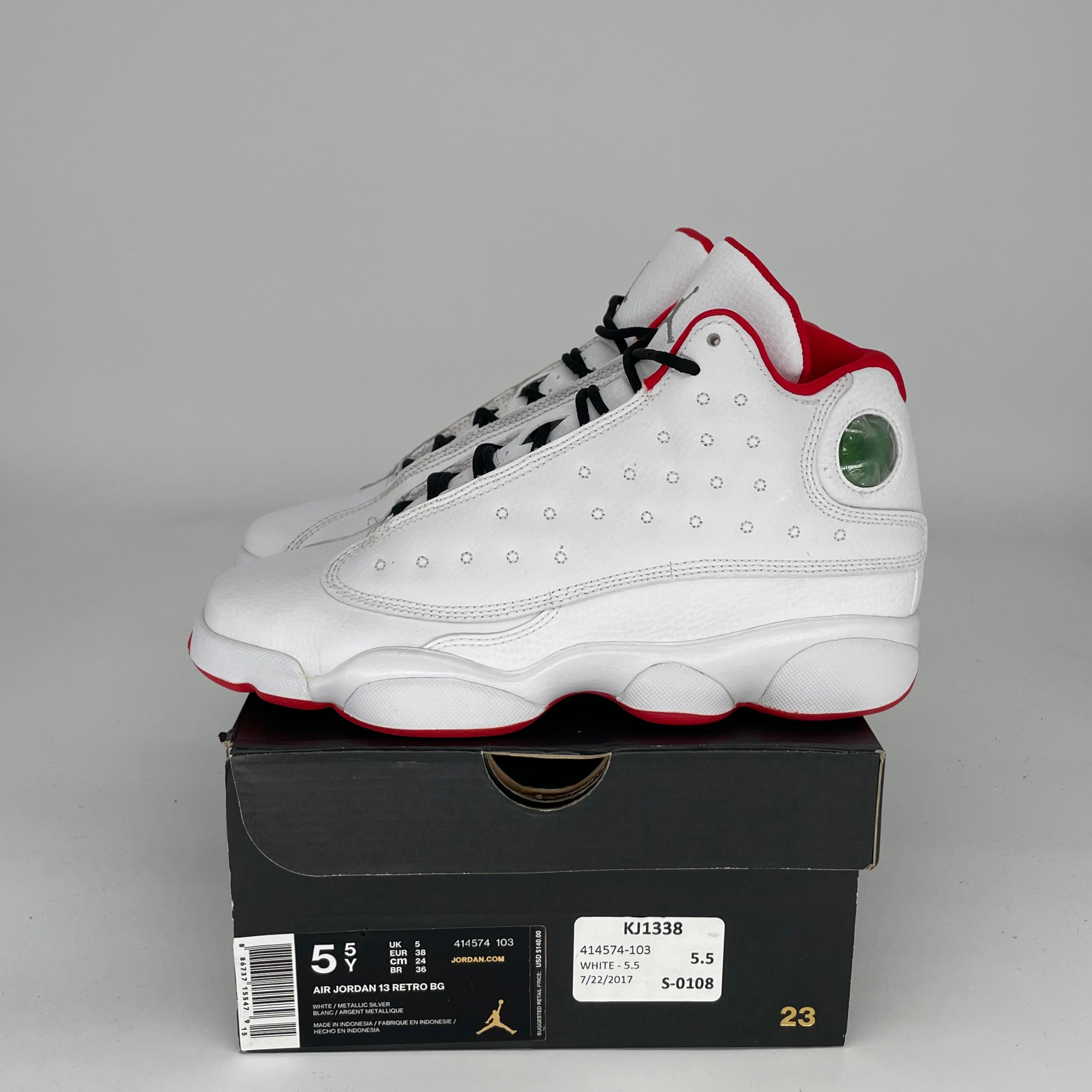 AIR JORDAN 13 Alternate History of Flight Basketball Shoes - Size 5.5Y (414574-103) - White/Black-Red - Perfect for Streetwear & Court Performance
