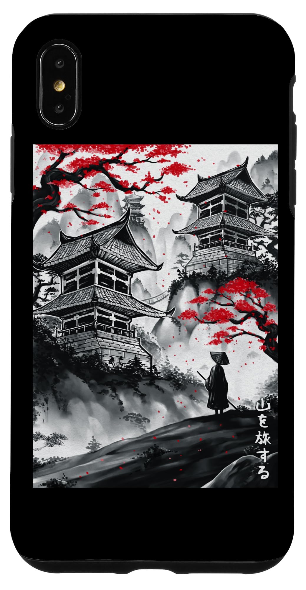 iPhone XS Max Case - Japanese Traveler Mountains Ink Wash Painting Design - Durable Protective Cover for Travel, Gifts & Souvenirs
