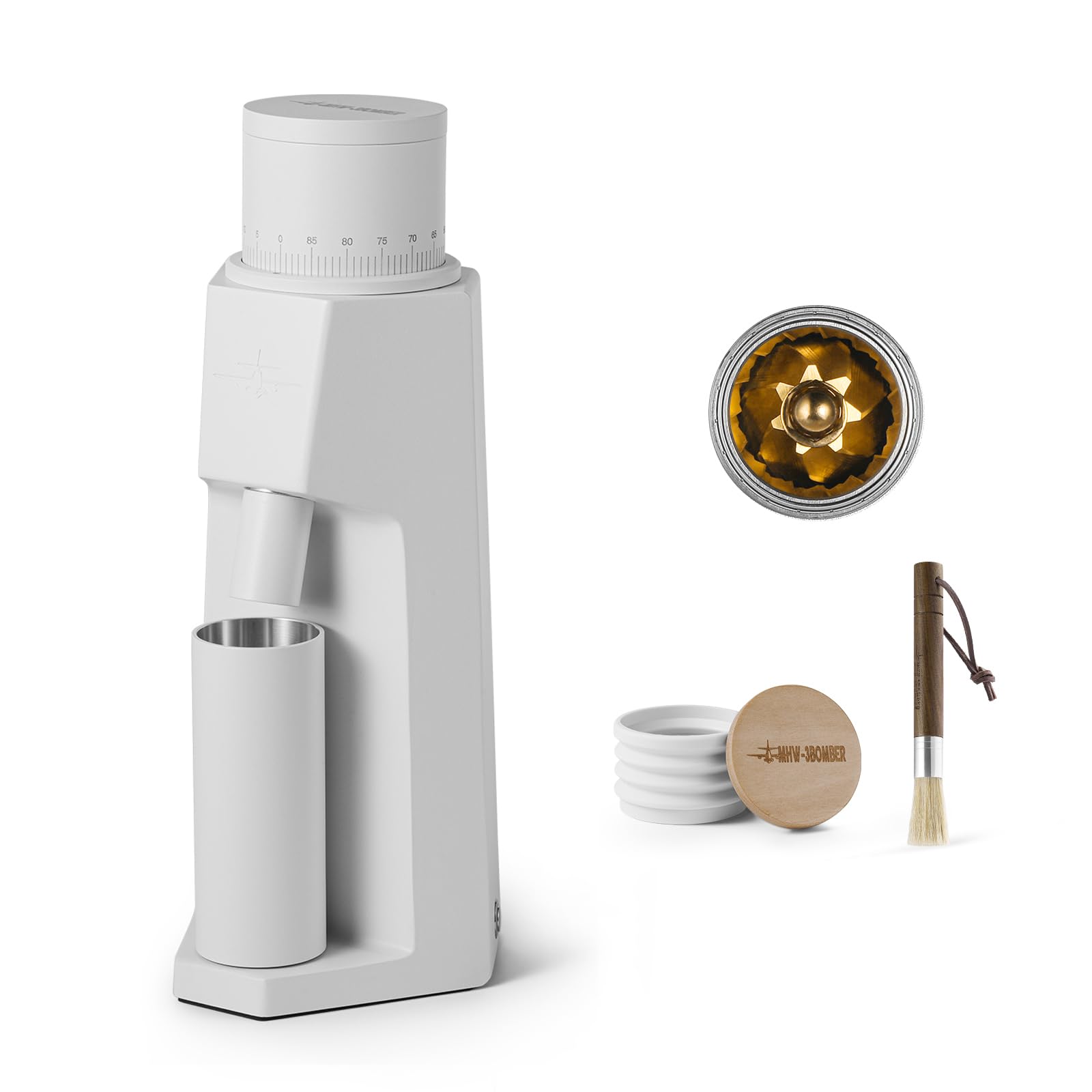 Premium Electric Conical Burr Coffee Grinder with Airtight Canister - Adjustable Grind Size for Espresso, Drip & French Press - Compact Countertop Design for Home & Office Use (White)