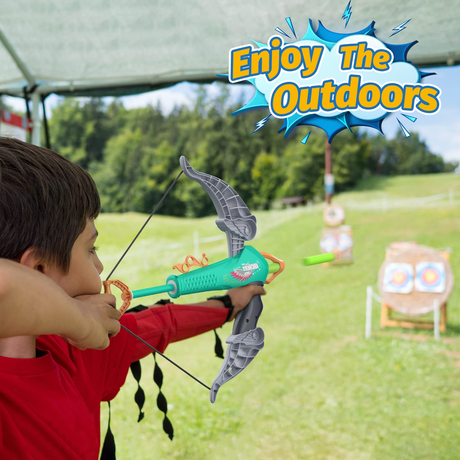 Hiwezezc Kids Bow and Arrow Set - Outdoor Games & Sports Toys for Children | Perfect Birthday Gifts, Backyard Play, and Camping Activities
