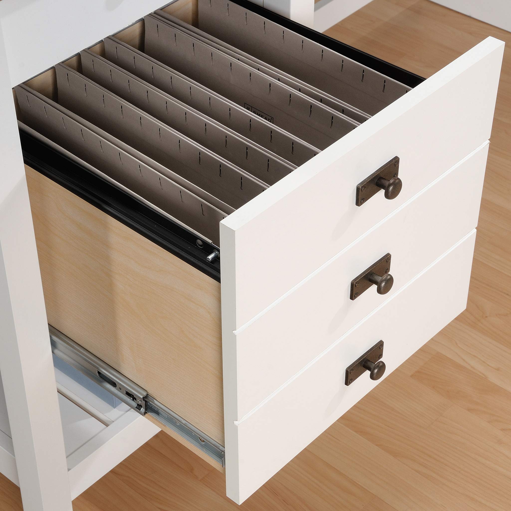 Sauder Cottage Road L-Shaped Computer Desk with Drawers & File Cabinet - Home Office Desk with Cable Management in Soft White Finish - Perfect for Small Spaces & Remote Work Setup