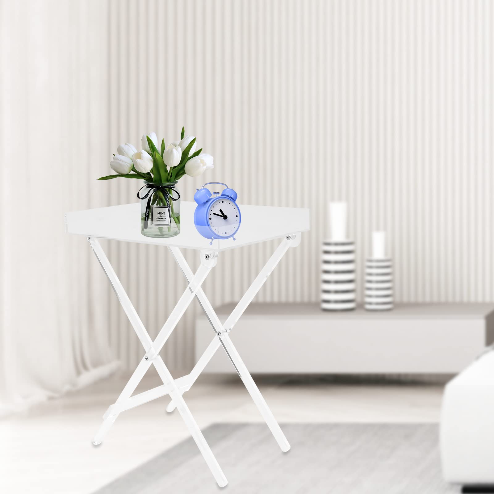 Clear Acrylic Folding Table - 20kg Capacity Rectangle Tray Table for Sofa, Bed, Office | Portable TV Tray, Laptop Desk & Snack Table | Indoor & Outdoor Use for Dining, Working & Relaxing