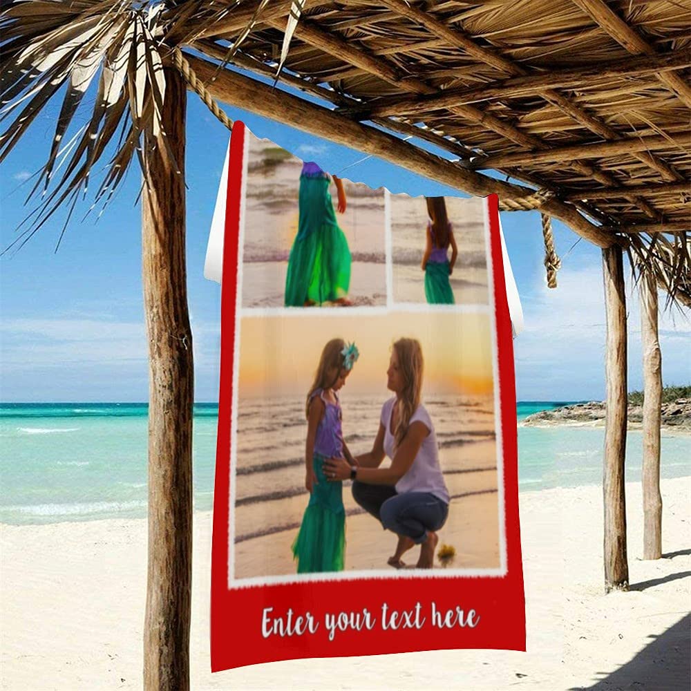 Custom Photo Beach Towel for Women - Personalized Bath Towel with Text & Picture - 30x60 Inch Large Towel - Perfect for Pool, Beach, Vacation & Gifts