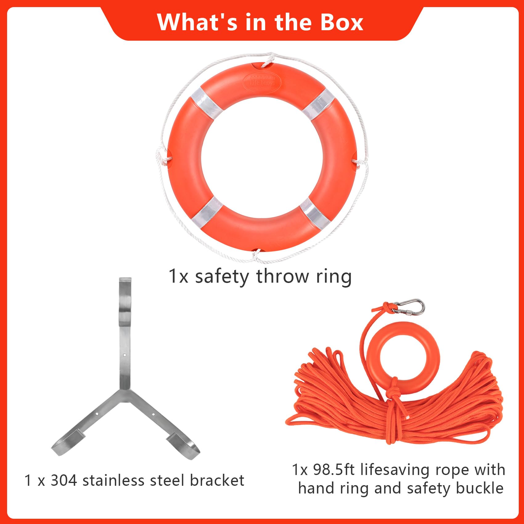 Orange Boat Safety Throw Ring with Bracket - 23