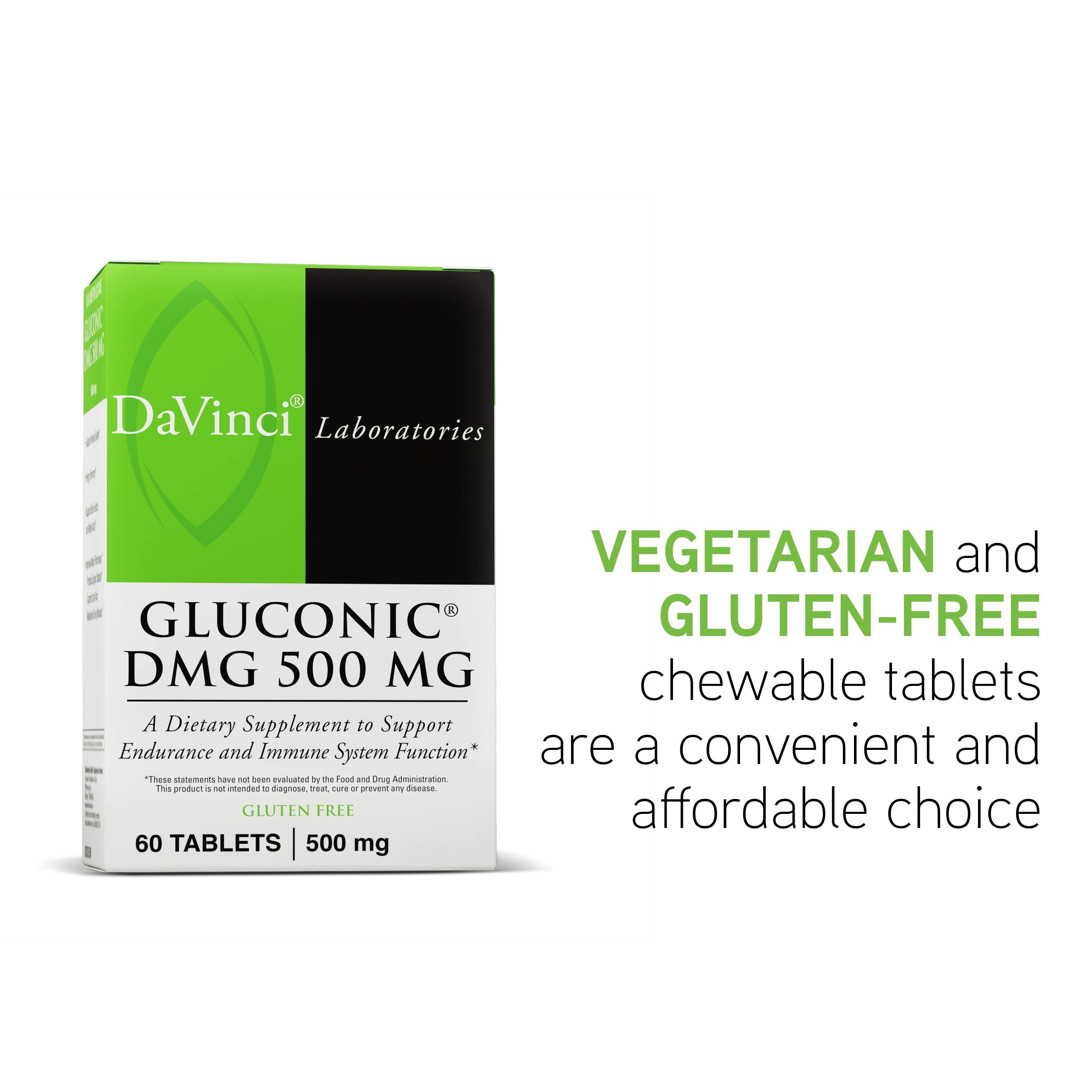 DAVINCI Labs Gluconic DMG 500mg - Immune & Endurance Support Supplement with N,N-Dimethylglycine - Vegetarian, Gluten-Free Chewable Tablets (60 Count) - Ideal for Athletes, Fitness Enthusiasts & Immune Health Support
