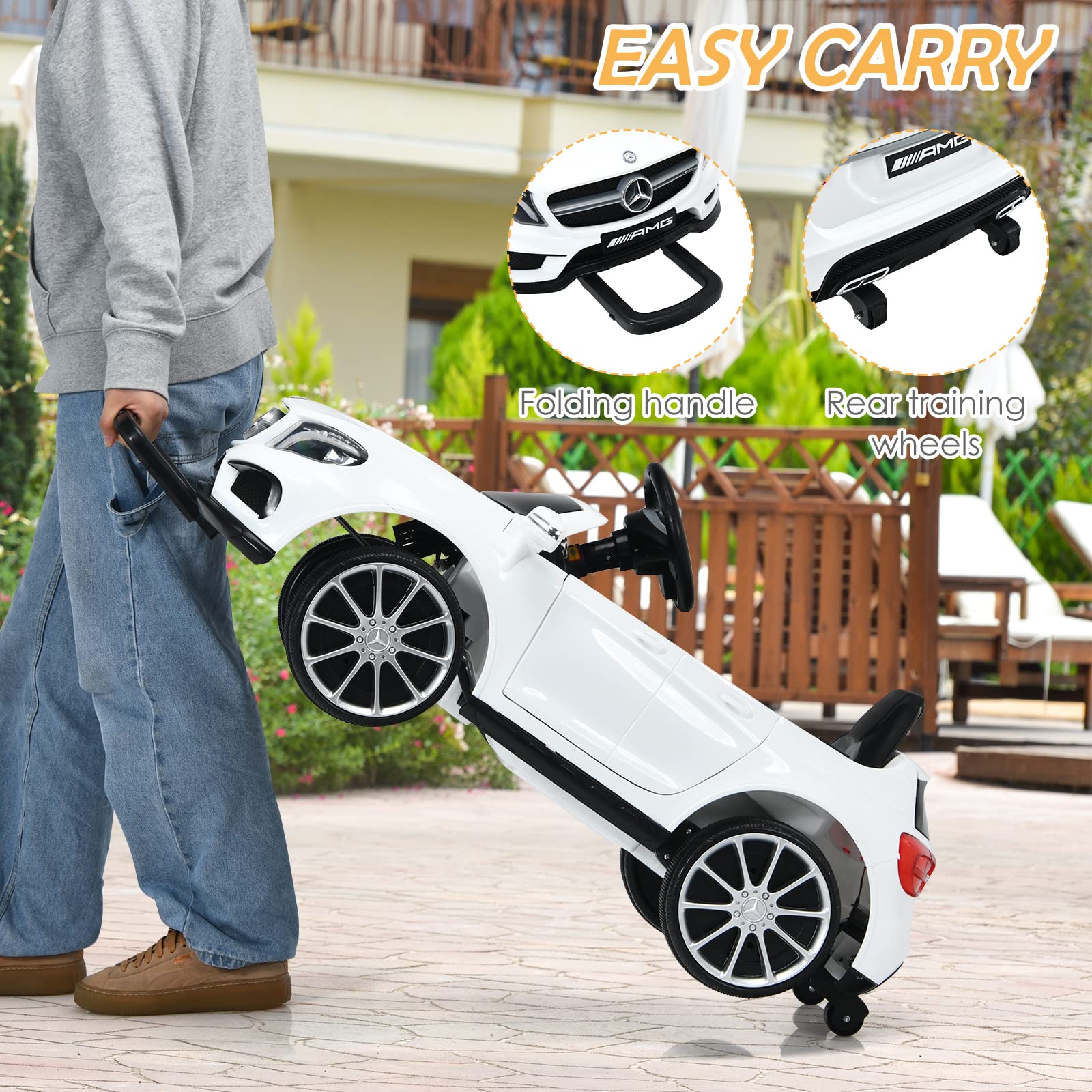INFANS 12V Electric Kids Ride On Car - Licensed Mercedes Benz GLA45 Toy Car with Parent Remote Control, MP3 Player, USB Port, 2 Speed Modes & LED Lights - Battery Powered Toy Vehicle for Toddlers & Children (White) - Perfect for Birthday Gifts, Outdoor Play & Indoor Fun