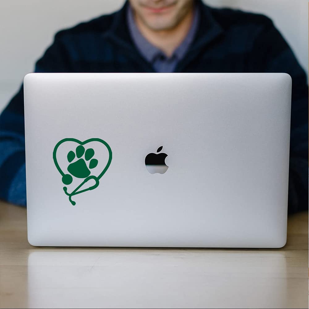 Premium Waterproof Vinyl Paw Print Stethoscope Decal Stickers (Green, Set of 2) - Laptop, Phone, Helmet, Car Window, Bumper, Mug, Cup, Door & Wall Decoration for Pet Lovers, Nurses & Medical Students