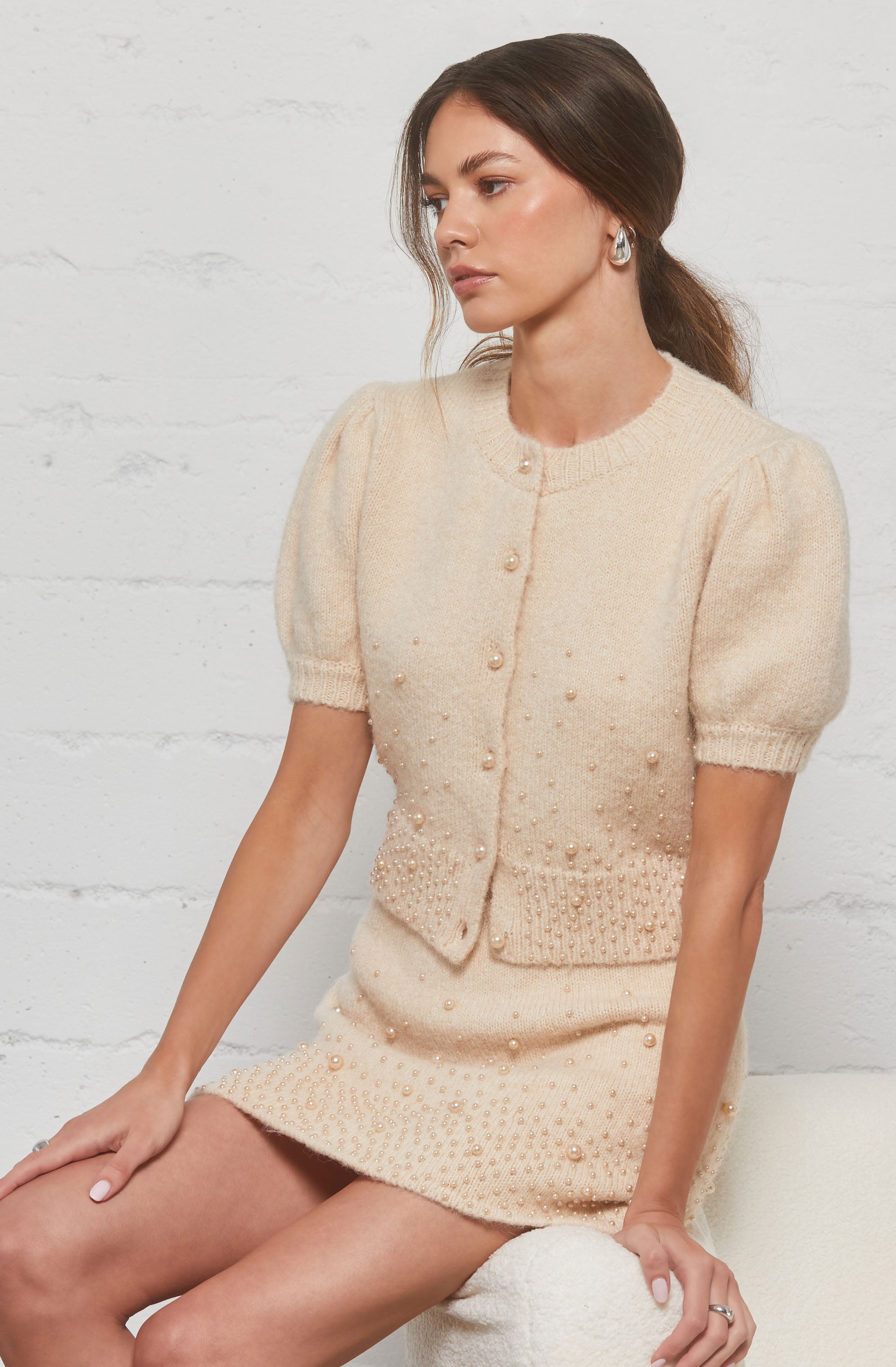 Joly Pearl Embellished Cardigan Women's Elegant Knit Sweater - Perfect for Office Wear, Date Nights & Special Occasions