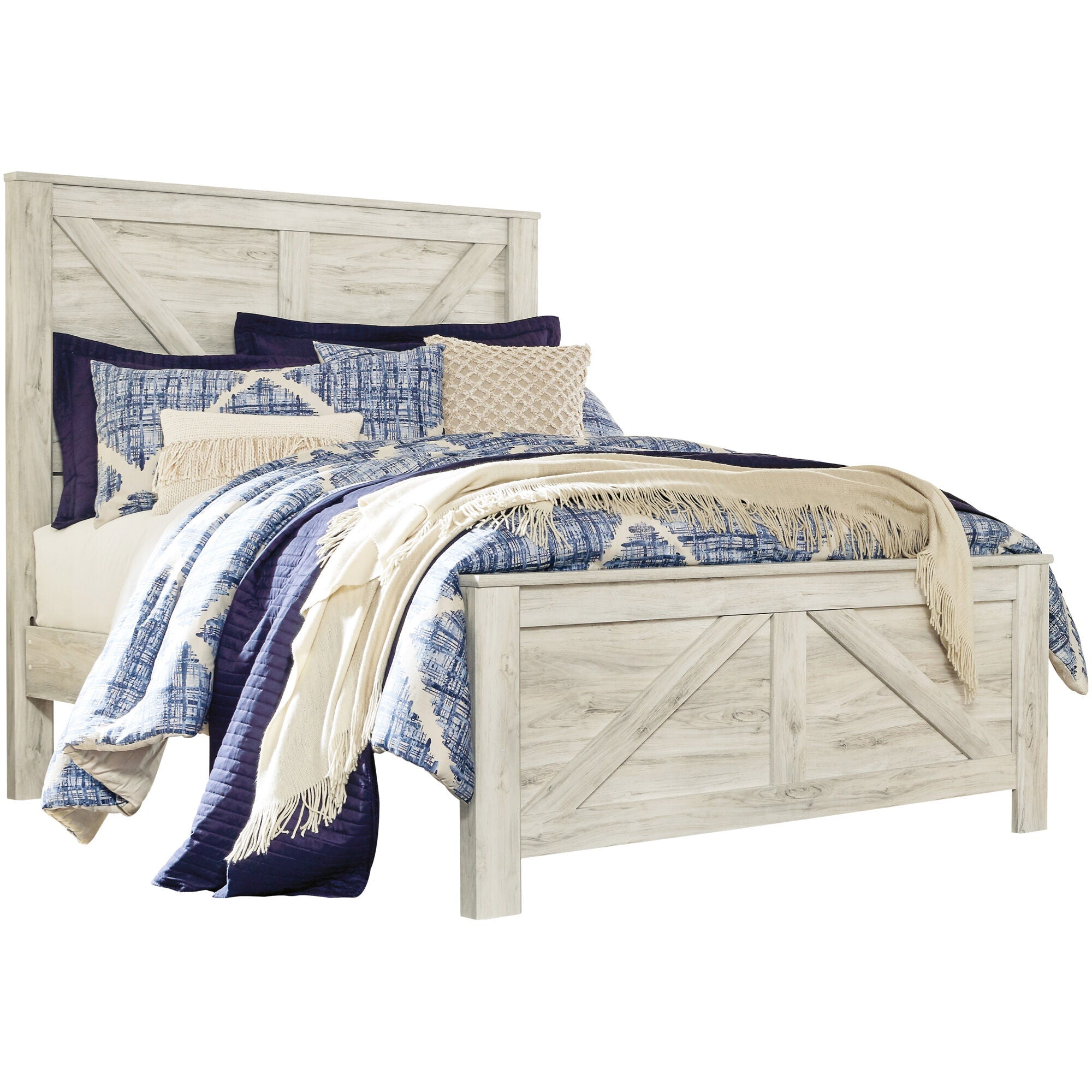 Bellaby Cross Buck Panel Bed - Queen Size Farmhouse Bed Frame with Upholstered Headboard - Perfect for Bedroom, Guest Room & Farmhouse Decor