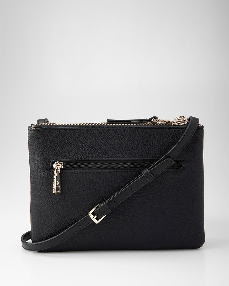 Charlotte Double Zip Crossbody Bag with Adjustable Stripe Strap - Stylish & Functional Purse for Women, Perfect for Travel, Work & Everyday Use