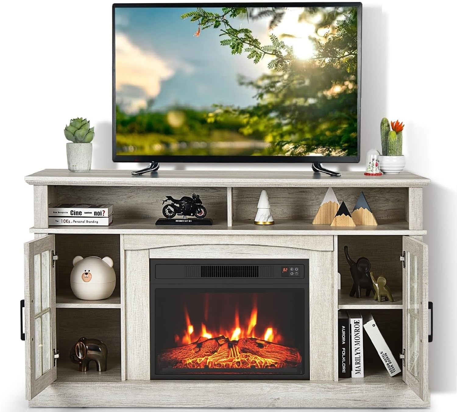 SIMOE 58 Inch Electric Fireplace TV Stand for 65 Inch TVs - Modern Entertainment Center with 23
