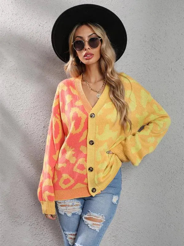 Stylish Leopard Print Oversized Knit Cardigan Sweater for Women - Cozy Fall & Winter Fashion - Perfect for Streetwear, Casual Outfits and Layering