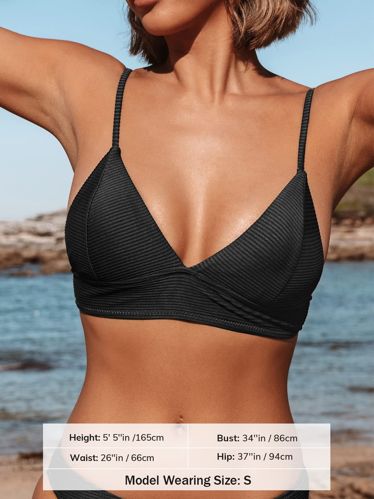 CUPSHE Women's V-Neck Textured Bikini Top - Sexy Swimwear for Beach, Pool & Summer Vacations | Comfortable Bathing Suit for Swimming, Sunbathing & Water Sports