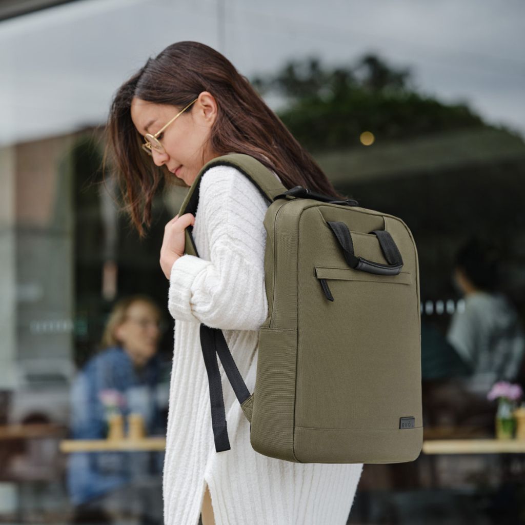 Evol 15.6 Inch Recycled Business Laptop Backpack - Olive Green | Durable & Eco-Friendly Work Bag for Office, Travel & Commuting