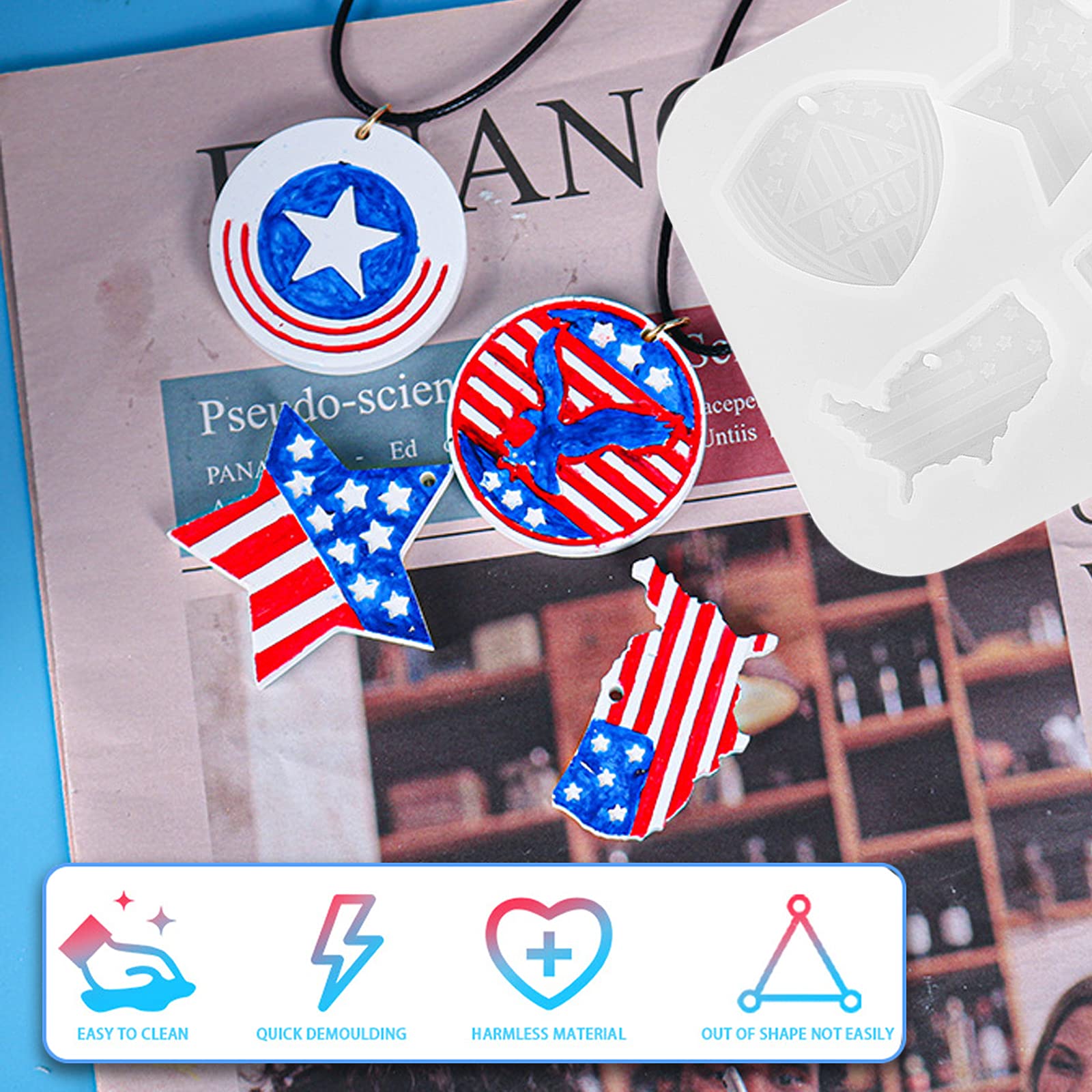 2-Piece Patriotic Star & USA Map Silicone Molds with Hanging Holes - DIY Resin Molds for Keychains, Jewelry Pendants, Epoxy Crafts - Perfect for 4th of July Decorations, Independence Day Gifts & Handmade Accessories