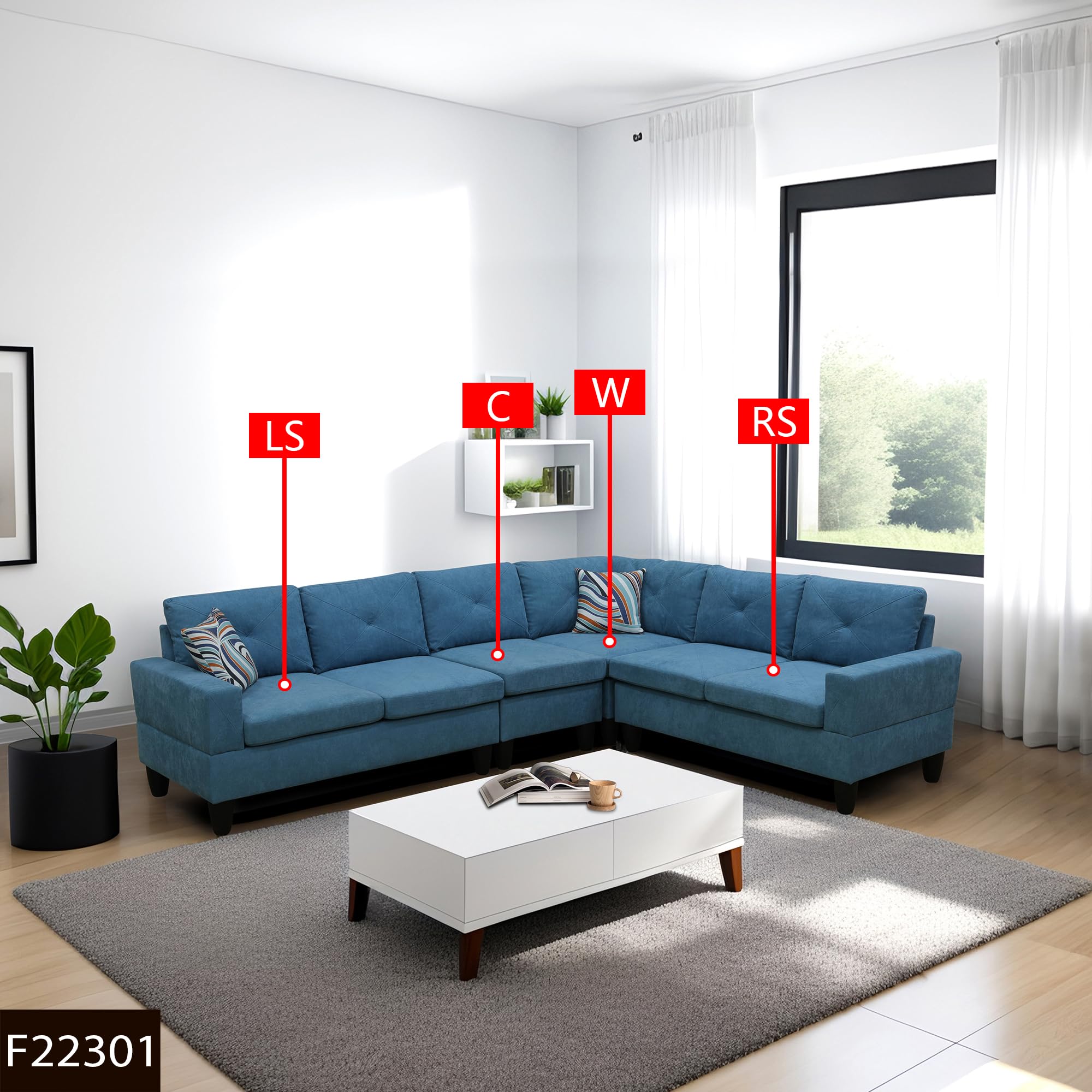 NicBex 4-Piece Modern Velvet Living Room Set - Blue Modular Sectional Sofa & Loveseat | Contemporary Furniture for Small Spaces & Apartments | Perfect for Entertaining & Family Movie Nights