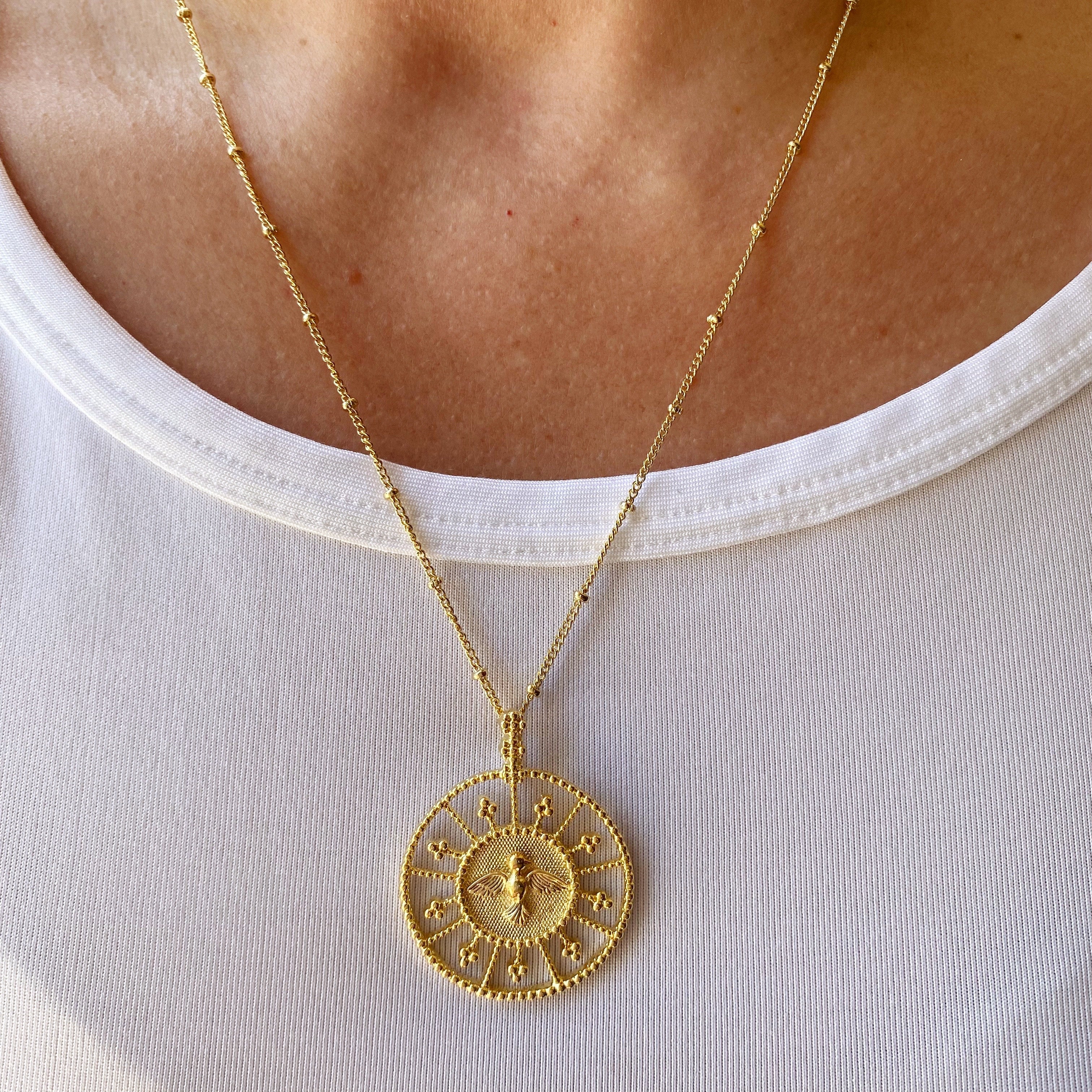 Gold Filled Beaded Dove Pendant Necklace - Elegant Jewelry Gift for Women, Perfect for Weddings, Anniversaries & Special Occasions