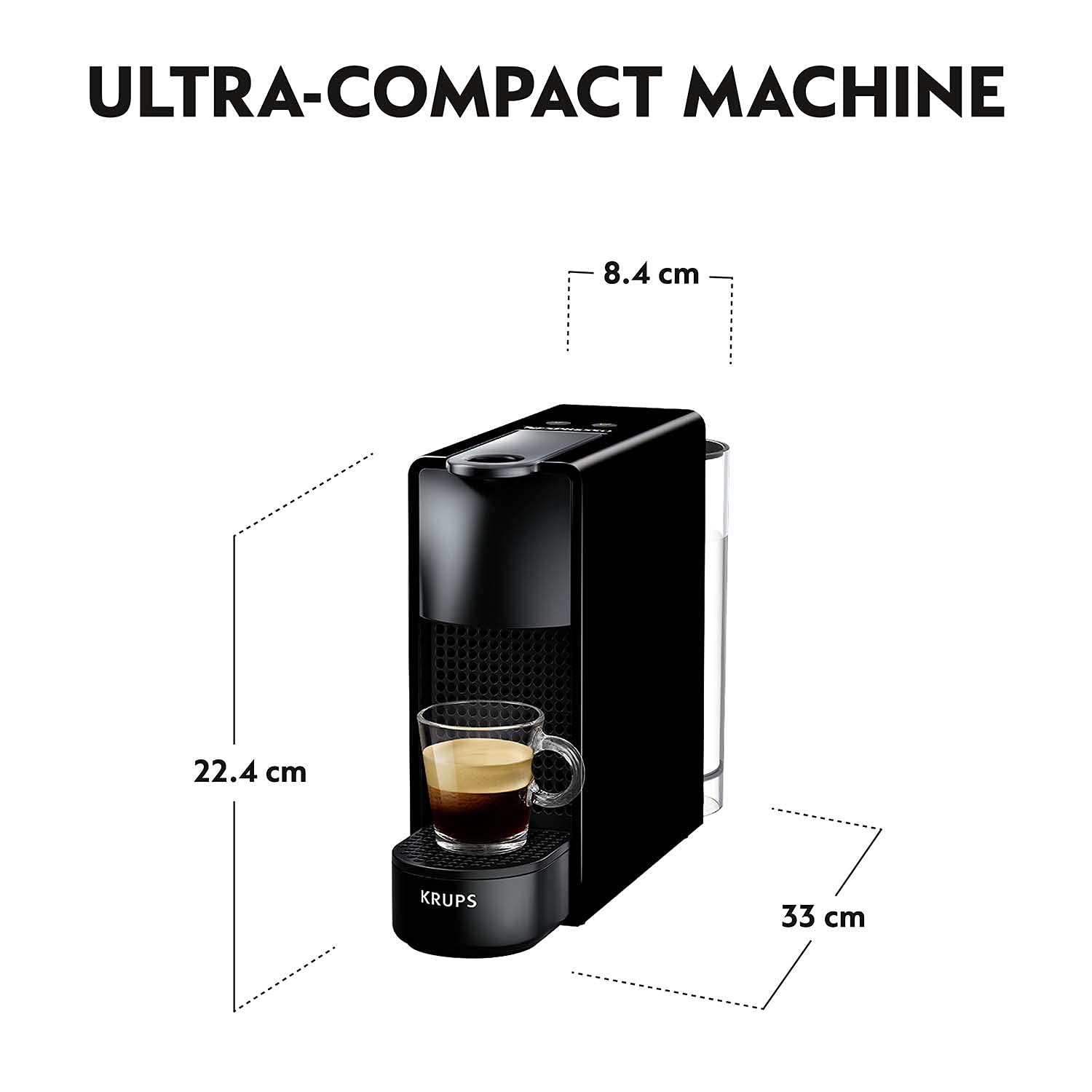 Krups Nespresso Essenza XN110840 Mini Coffee Machine - Compact & Fast, Piano Black - Perfect for Home, Office, or Small Spaces