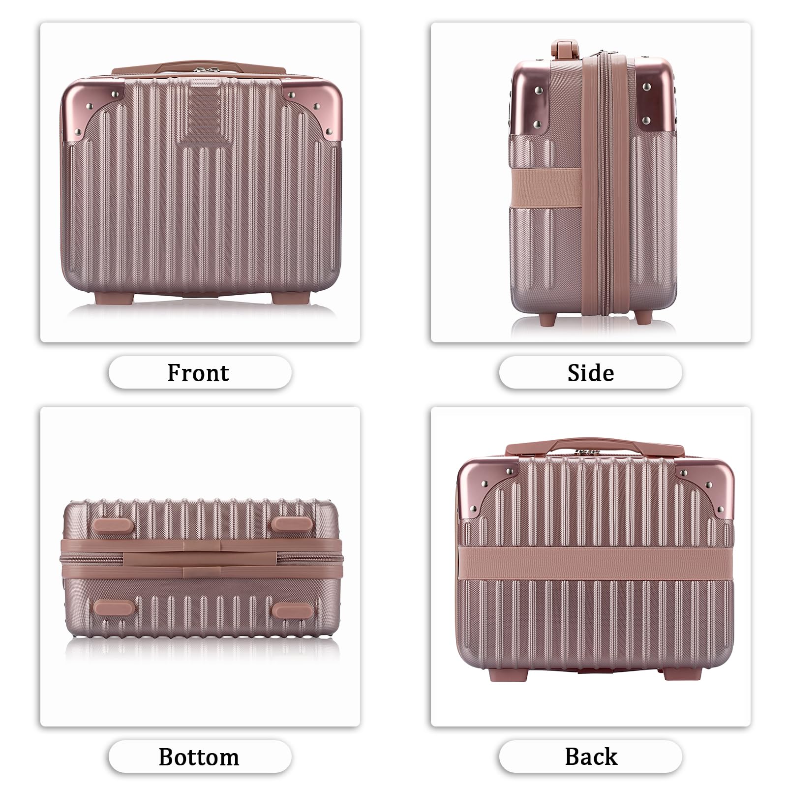 Portable Hard Shell Cosmetic Travel Case - Small ABS Makeup Organizer with Elastic Band - Mini Carry On Hand Luggage for Women (Rose Gold) - Perfect for Air Travel, Weekend Getaways & Daily Makeup Storage