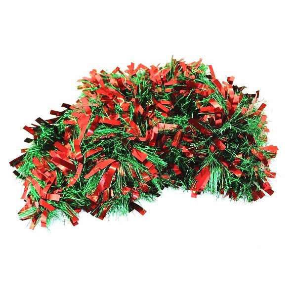 15' Fantasy Red and Green Tinsel Christmas Garland - Premium Holiday Decor for Tree, Mantel, Staircase & Party Decoration