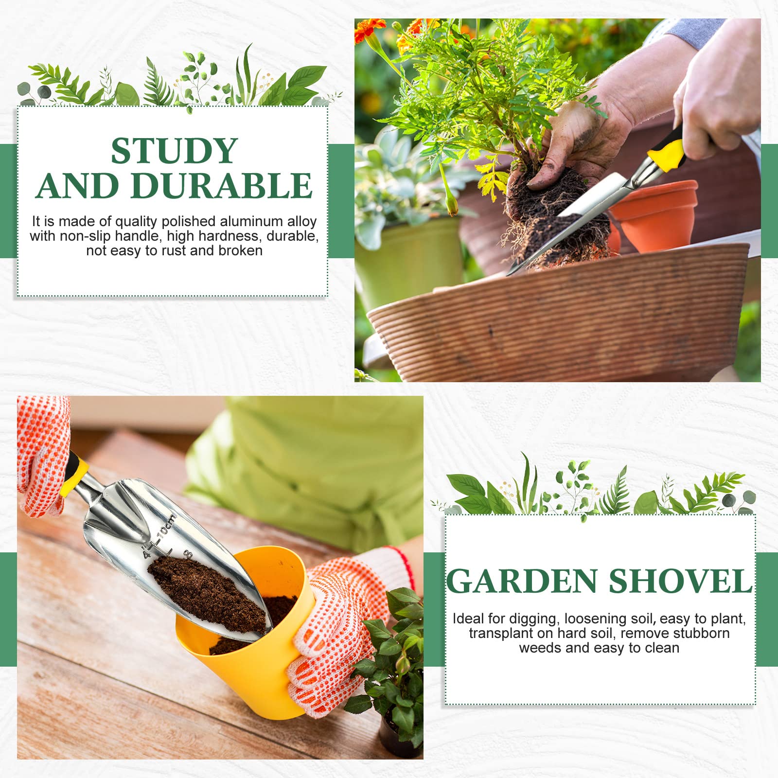 Honoson Aluminum Alloy Garden Hand Trowel with Measurements & Rubber Handle - Small Gardening Shovel for Planting, Transplanting, Cultivating - Perfect for Home Gardens, Flower Beds & Container Plants