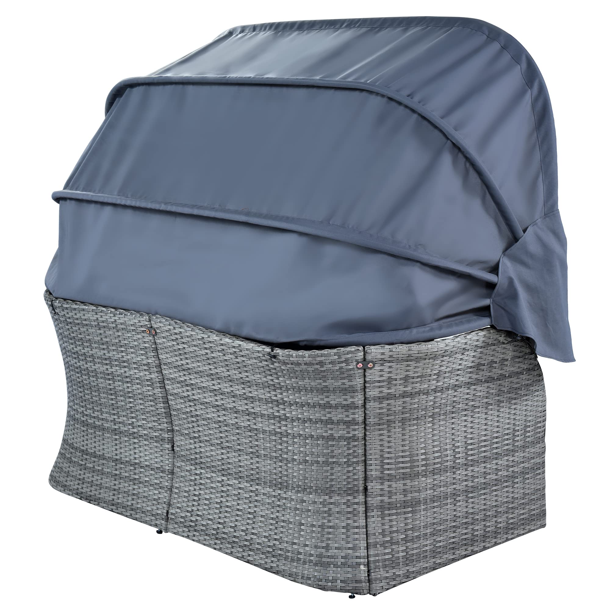 7-Piece Outdoor Wicker Daybed Set with Retractable Canopy & Lift-Top Coffee Table - Patio Sunbed Conversation Furniture for Backyard, Porch, Poolside Relaxation (Grey) | Perfect for Lounging, Sunbathing and Outdoor Entertaining