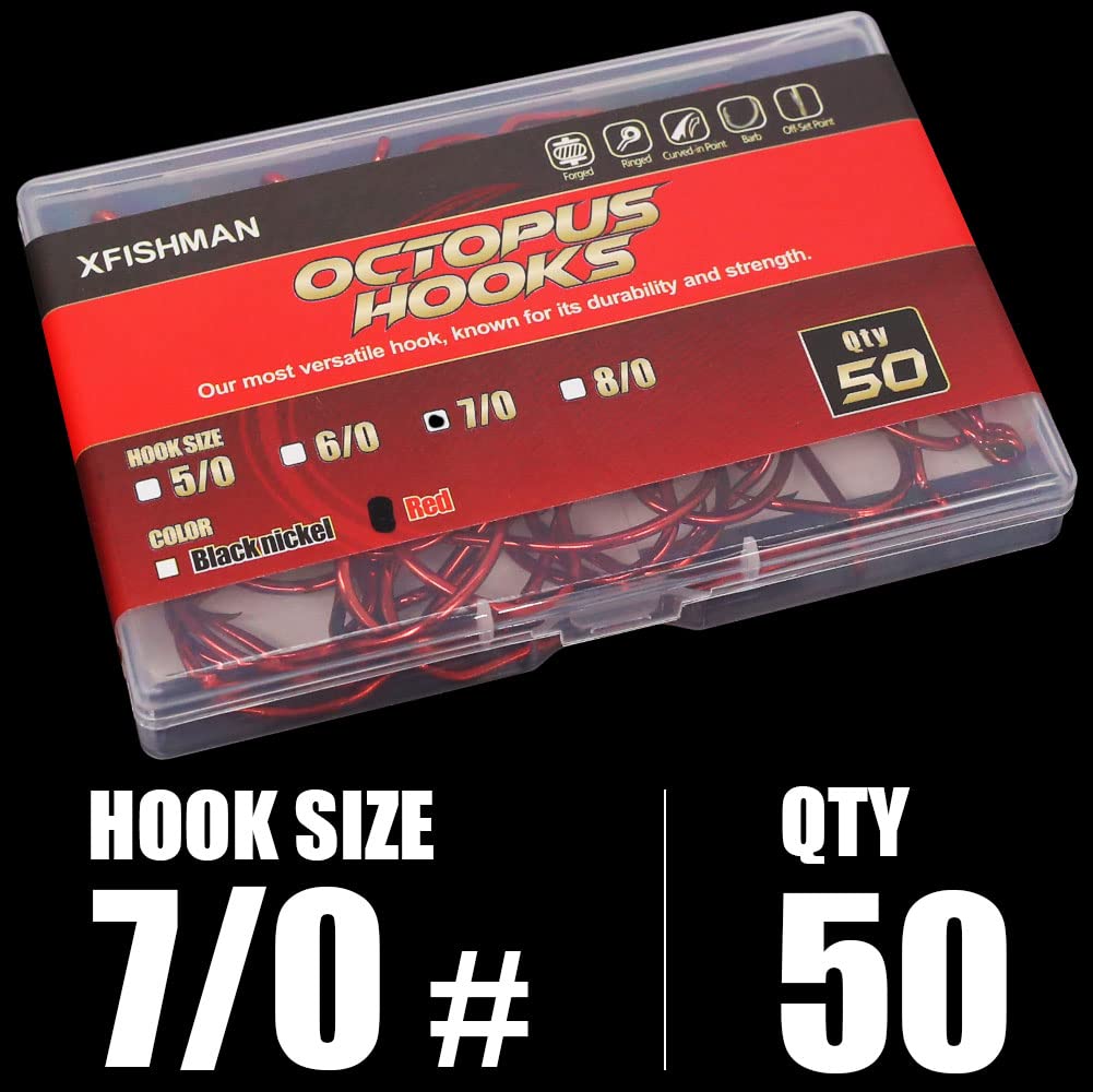 Octopus Fishing Hooks - Circle Beak Hooks for Freshwater Fishing (Red & Black, 100/50 Pack) - Perfect for Bass, Trout, and Catfish Angling