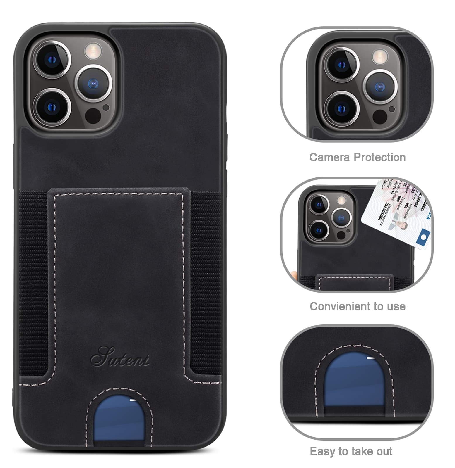 SINIANL Leather Wallet Case for iPhone 12/12 Pro (6.1 inch) - RFID Blocking Card Holder with Money Pocket | Slim Protective Back Cover | Perfect for Daily Commute, Travel & Business Use (2020 Model, Black)