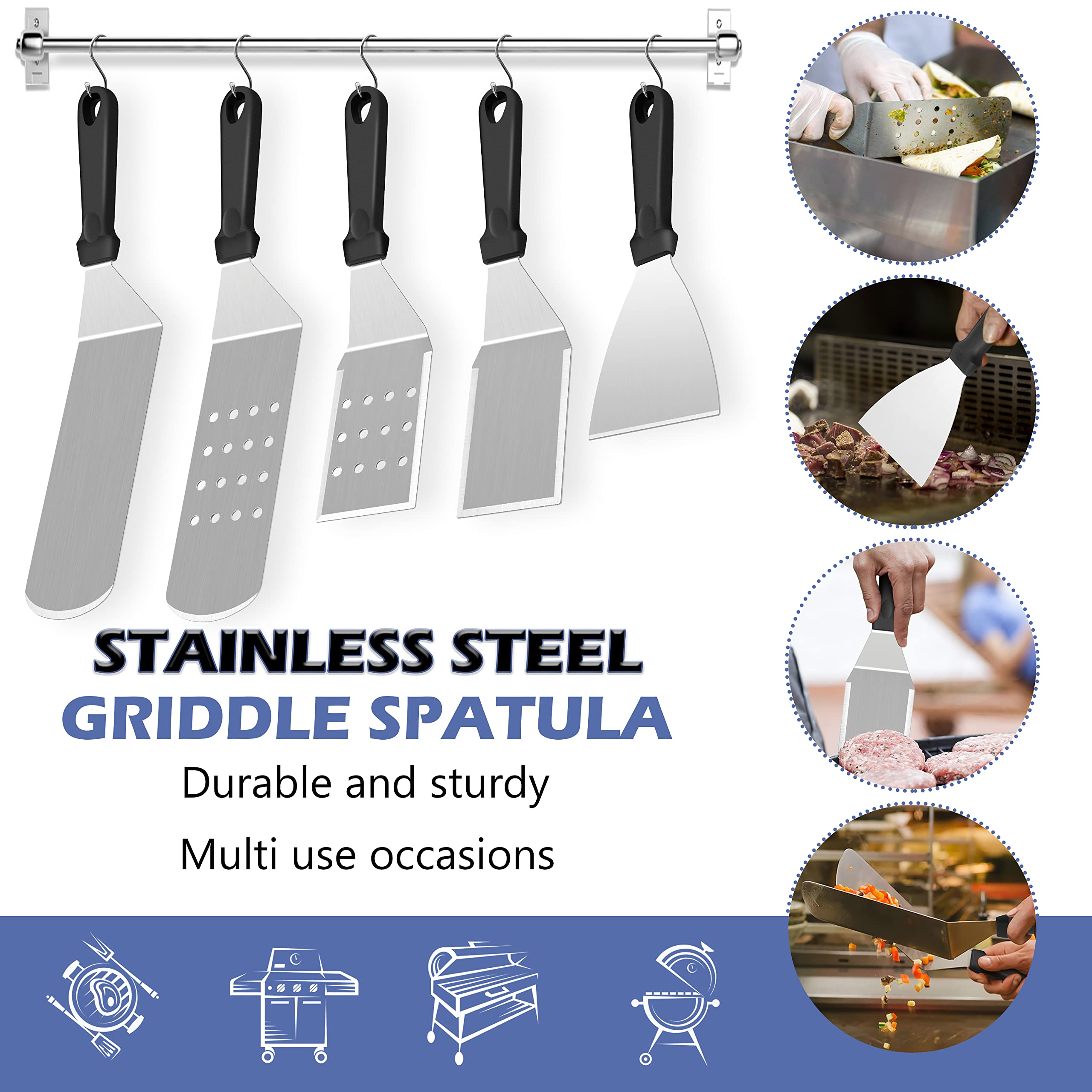 16-Piece Griddle Accessories Kit - HaSteeL Stainless Steel Teppanyaki Tools for Flat Top Grill, Hibachi & Camping BBQ | Heavy Duty Metal Spatulas, Chopper, Steak Knives, Squeeze Bottles & Carrying Bag | Easy to Clean & Durable | Perfect for Outdoor Cooking, Backyard Grilling & Camping Trips