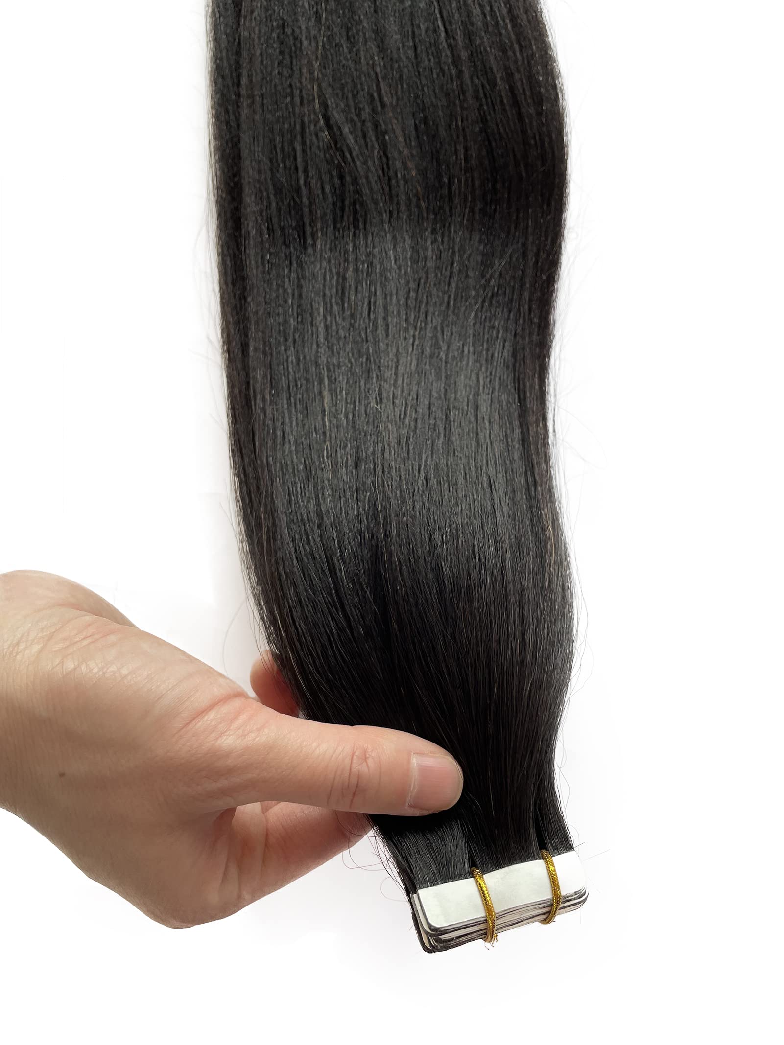 Premium 18-Inch Yaki Straight Tape-In Human Hair Extensions - 20PCS Double Sided Invisible Seamless Weft (50G) for Black Women - Natural Black Real Human Hair for Daily Styling & Special Occasions