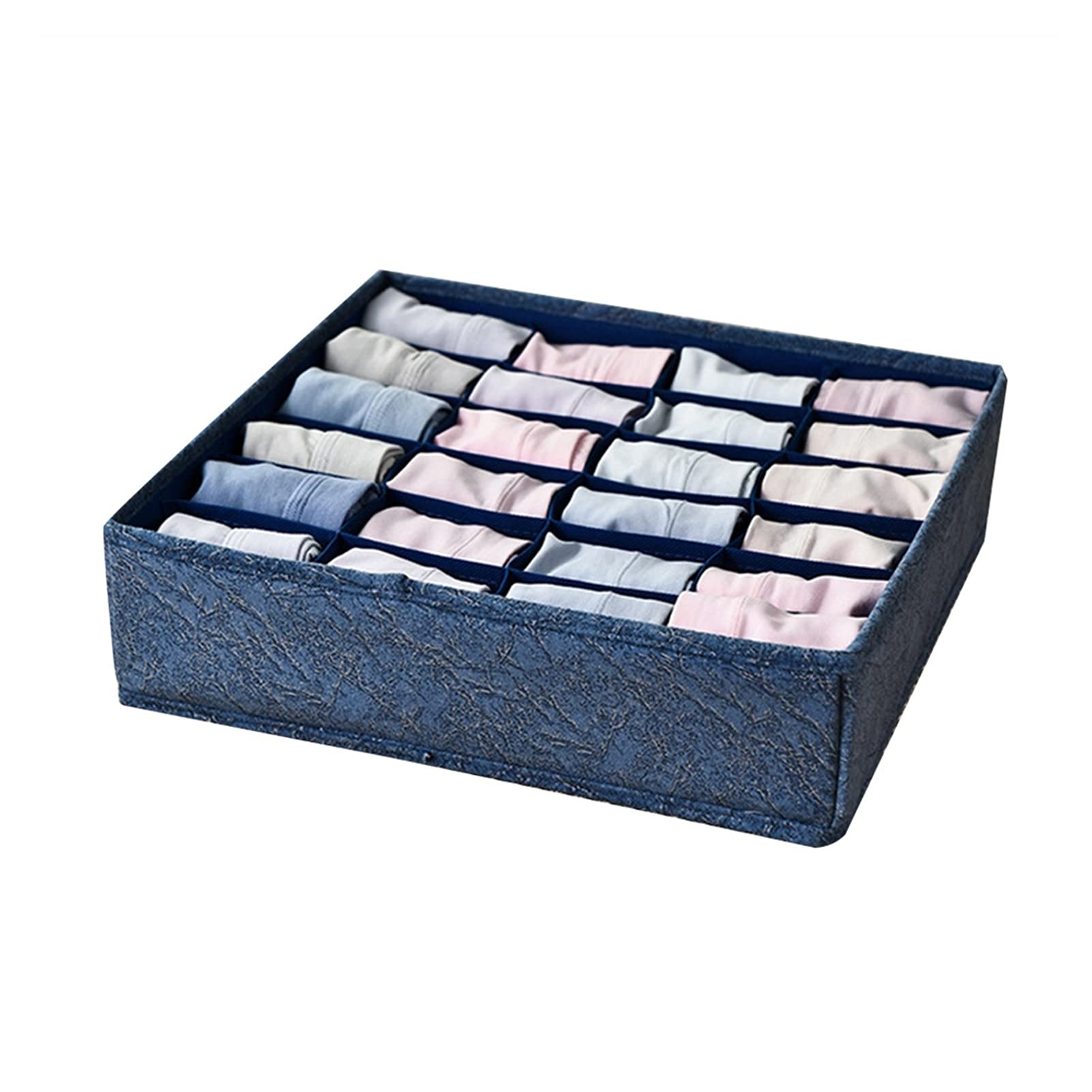 24 Grids Closet Organizer Box for Underwear, Socks, Ties & Bras - Navy Blue Drawer Storage Divider | Perfect for Bedroom, Closet & Travel Organization