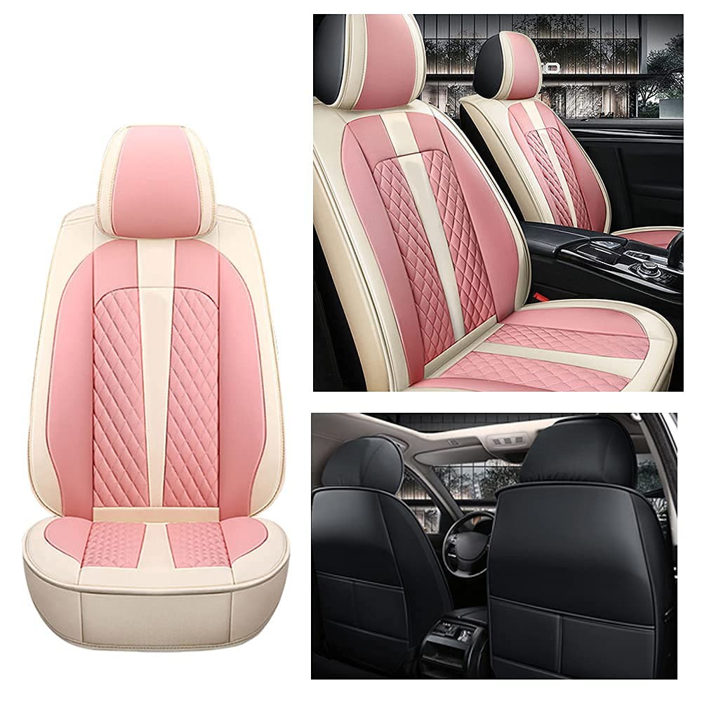 Premium PU Leather Car Seat Covers for Smart Forfour - Standard Front 2 Seats, Soft Comfortable Cushion Protectors (Beige/Pink) | Perfect for Daily Commute, Road Trips & Car Interior Protection
