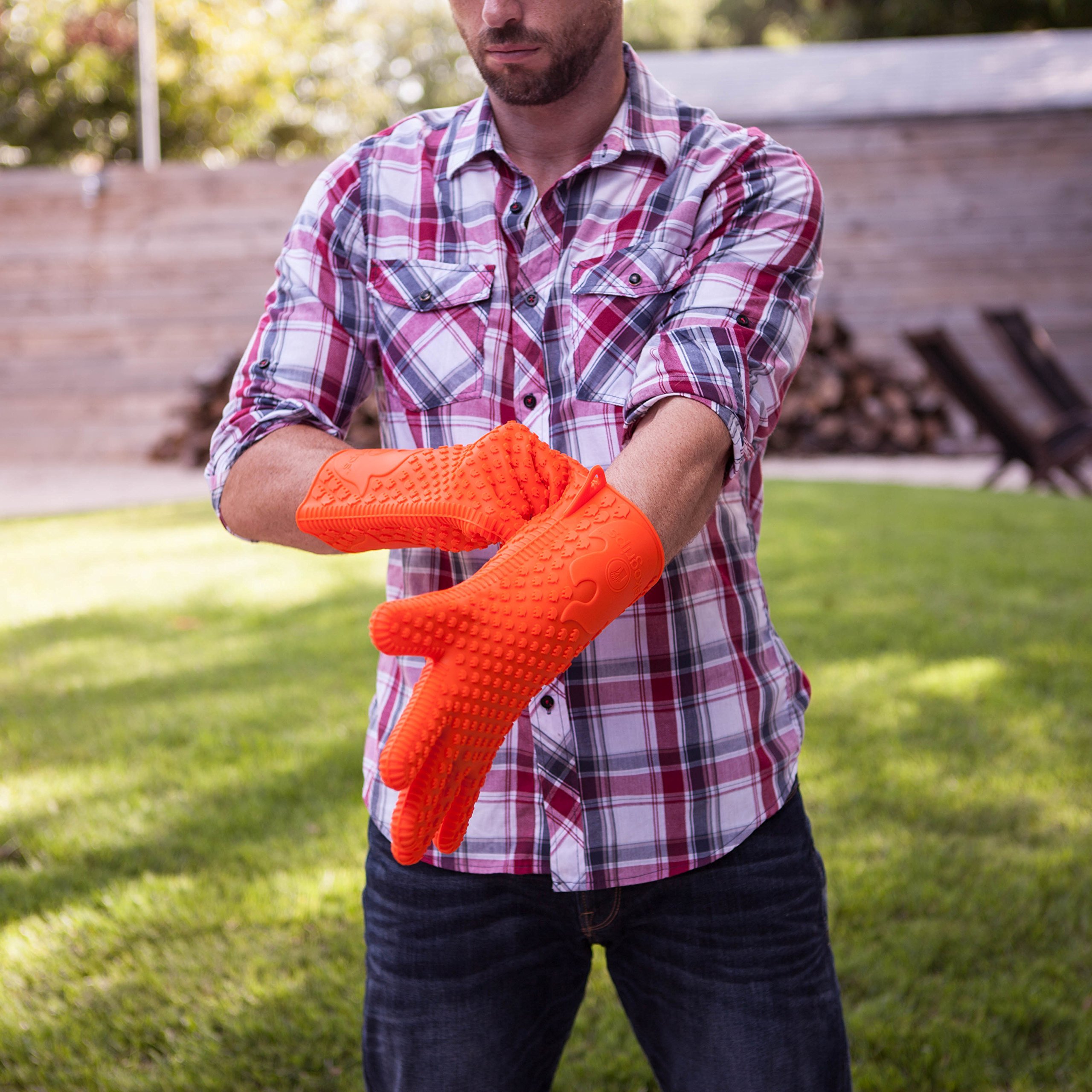 Ekogrips Premium Heat-Resistant BBQ Gloves for Grilling, Cooking & Meat Handling - Oven & Fireplace Safety Gloves - Campfire & Dishwashing Mitts - Orange Large/XL for Outdoor & Kitchen Use
