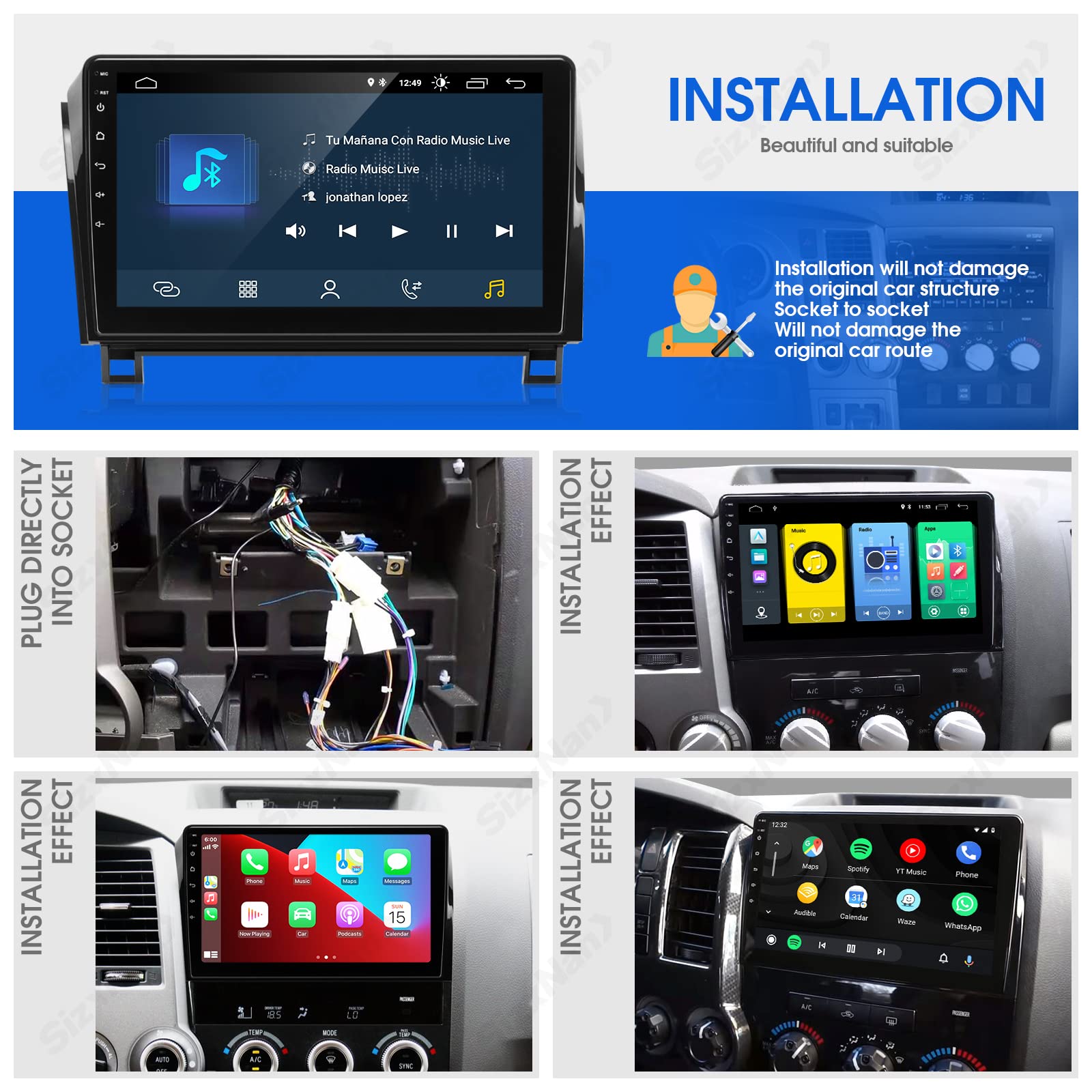 **2007-2013 Toyota Tundra & Sequoia CarPlay Android Auto Touchscreen Stereo - Bluetooth, GPS, WiFi, FM/AM Radio - Upgrade Your Ride for Navigation & Entertainment**    *(Perfect for road trips, daily commutes, and hands-free calling with seamless smartphone integration.)*