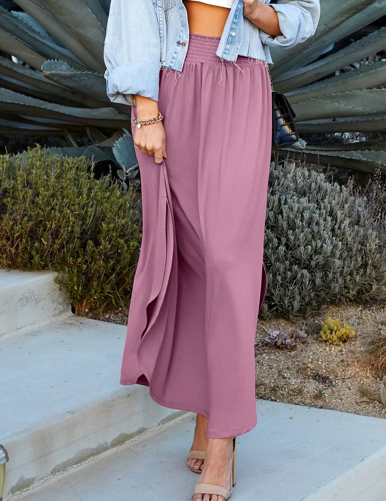 DOUBLJU Women's High Waisted Maxi Skirt - Elastic Waistband, Ankle Length Summer Long Skirt - Trendy Casual & Plus Size Options - Perfect for Beach, Vacation, and Everyday Wear