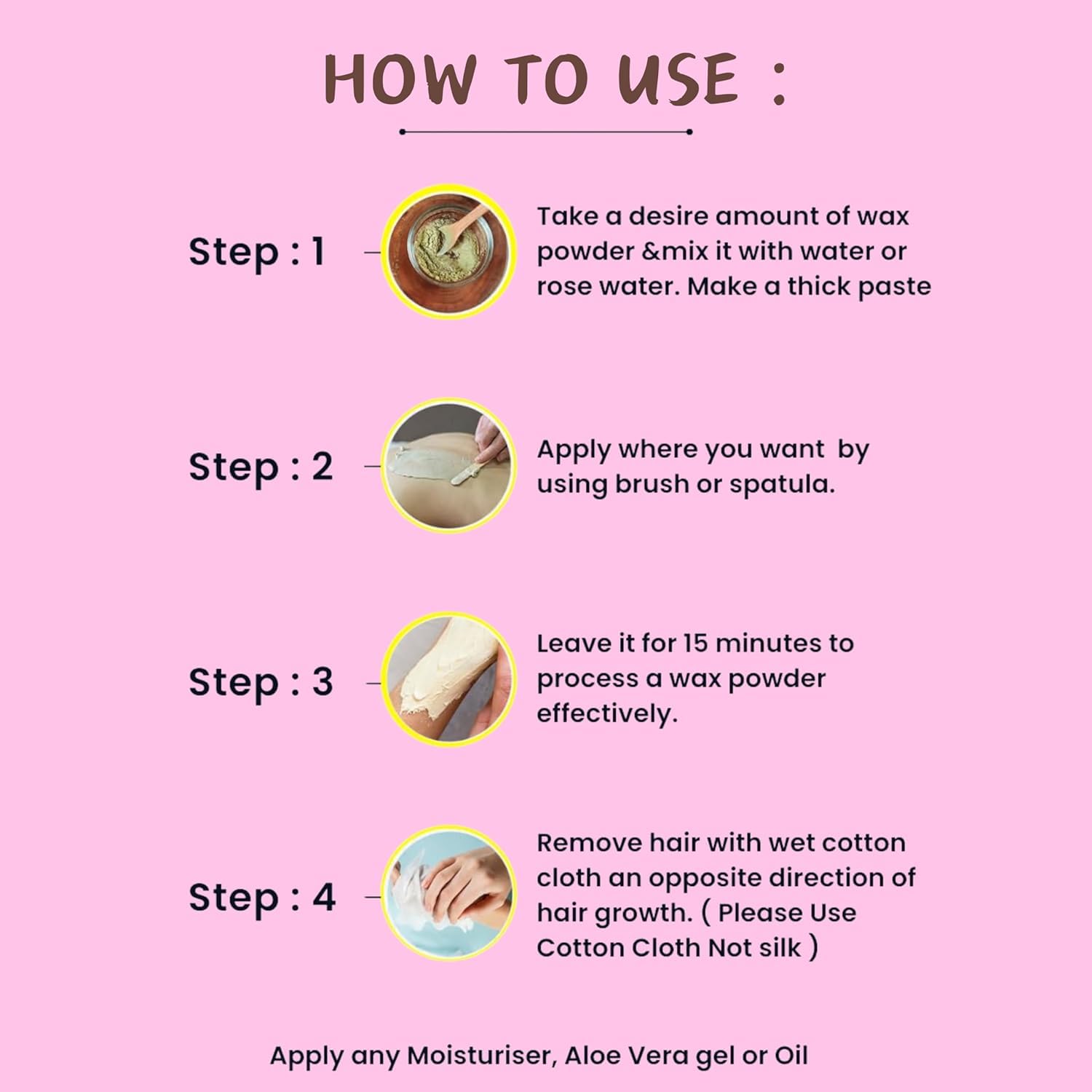 Natural Wax Powder for Hair Removal with Aloe Vera & Multani Mitti - Painless Hair Remover for Women & Men | Chemical-Free, Gentle on Skin, No Irritation or Rashes - 100g Rose Scented Wax - Perfect for Smooth Legs, Arms & Bikini Line at Home