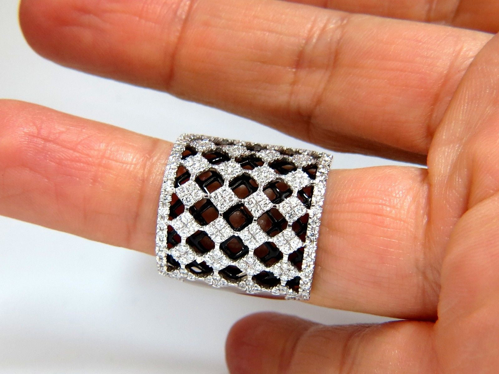 1.82CT Diamond Bead Set Sandwich Black Underlay 3D Grill Band Ring - 18KT Gold Hip Hop Jewelry for Men & Women - Perfect for Rappers, Performers, and Fashion Statements