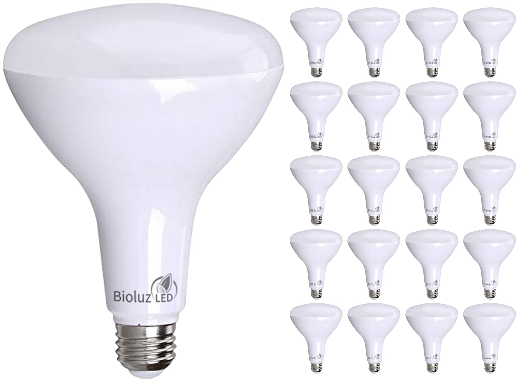 Bioluz 20 Pack BR40 LED Light Bulbs - 16W (120W Equivalent) 2700K Warm White 1400 Lumens, Dimmable, Energy Saving, Instant On, UL Listed for Indoor & Outdoor Lighting - Perfect for Living Rooms, Bedrooms, Porches and Garages