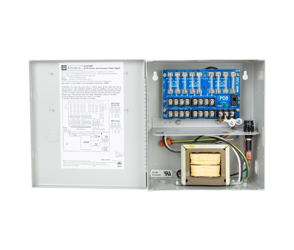 Altronix ALTV248UL 24V/28VAC 4A CCTV Power Supply with 8 Fused Outputs - 115VAC Input for Security Camera Systems - Ideal for Commercial & Home Surveillance Installations