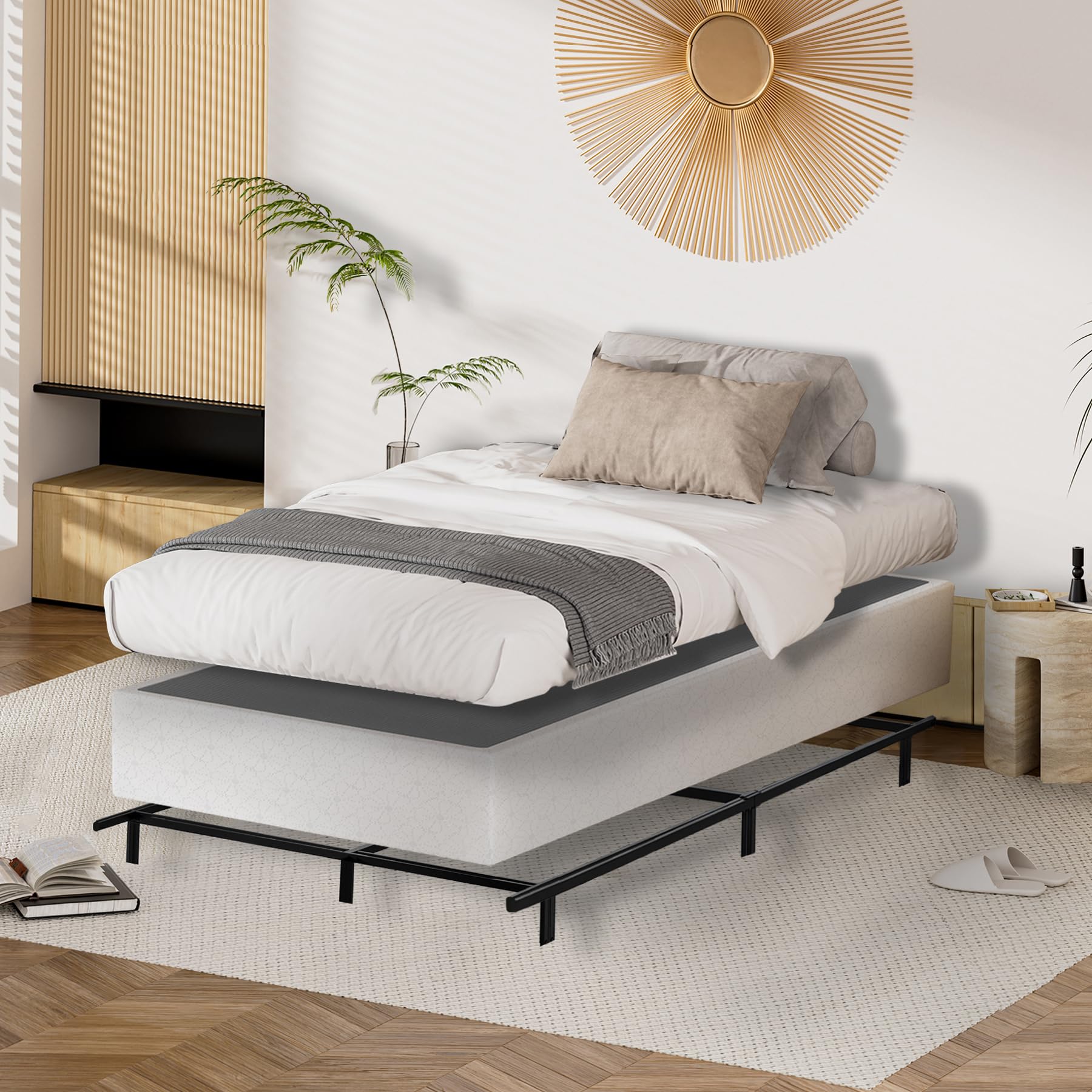 9 Inch High Profile Twin Box Spring - Strong Metal Frame, Extra Thick Bed Base with Non-Slip Cover | Perfect for Twin Bed Frames, Guest Rooms & Dormitories | Easy to Clean & Durable Design (Twin Size)