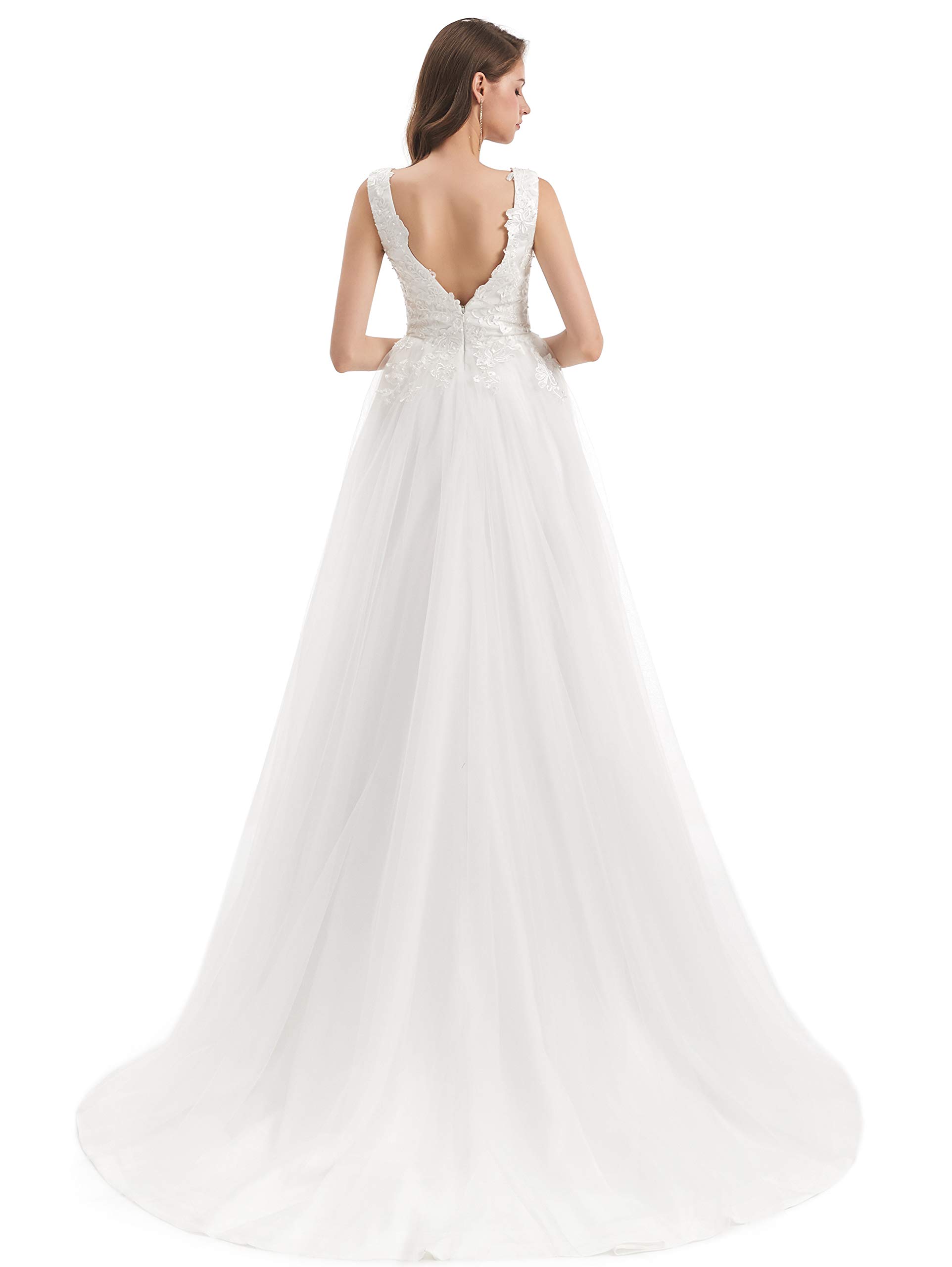 Elegant Women's V-Neck Pearl Applique Sleeveless Wedding Dress for Beach Brides | Perfect for Destination Weddings, Summer Ceremonies & Tropical Vacations