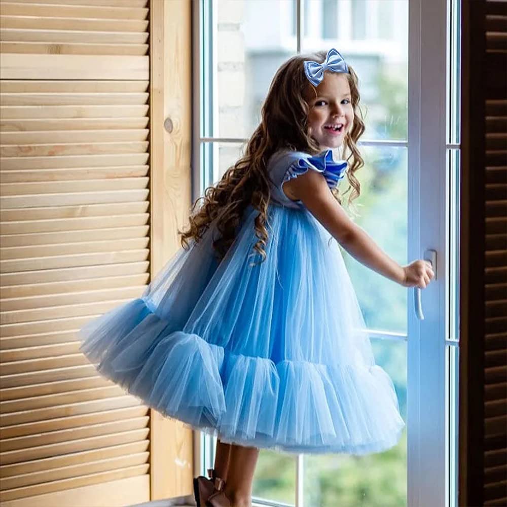 0-6T Big Bowknot Sequins Toddler Baby Girls Embroidered Lace Dresses with Headwear - Elegant Party Outfits for Birthday, Christening & Special Occasions