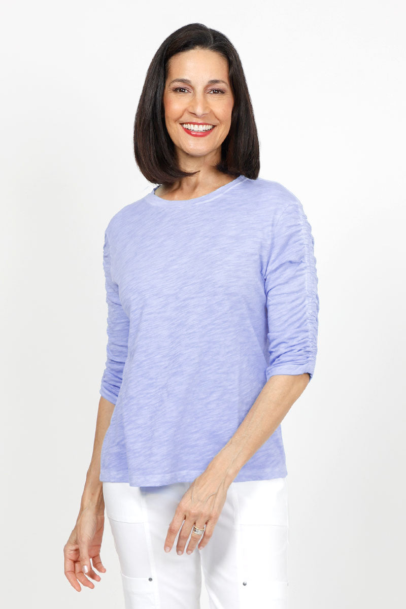 Elliott Lauren Women's Ruched Sleeve T-Shirt - Casual Stretch Cotton Top for Everyday Wear, Work & Date Night