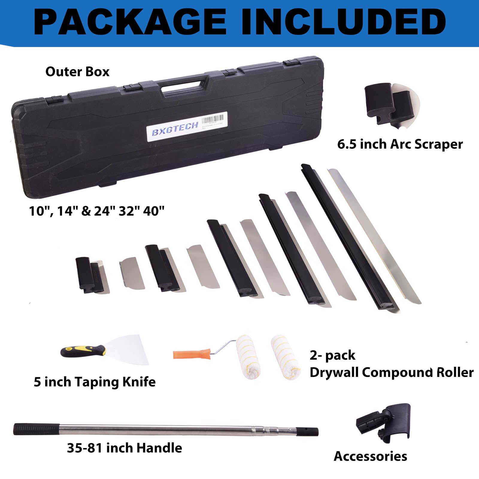 Professional Drywall Skimming Blade Set with Extension Handle - 10